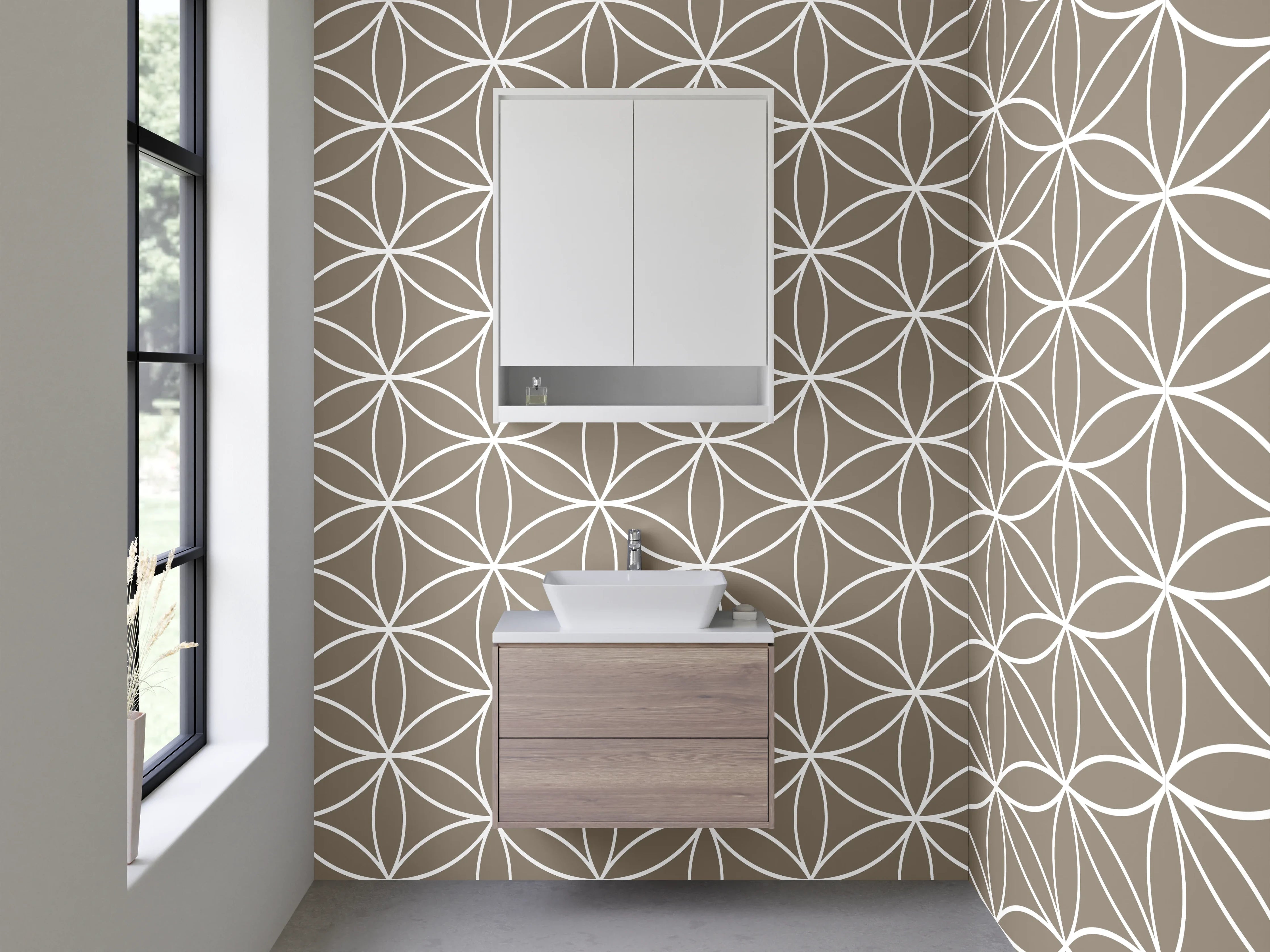 Waschbecken-Rückwand - Japanisches geometrisches Muster beige weiß