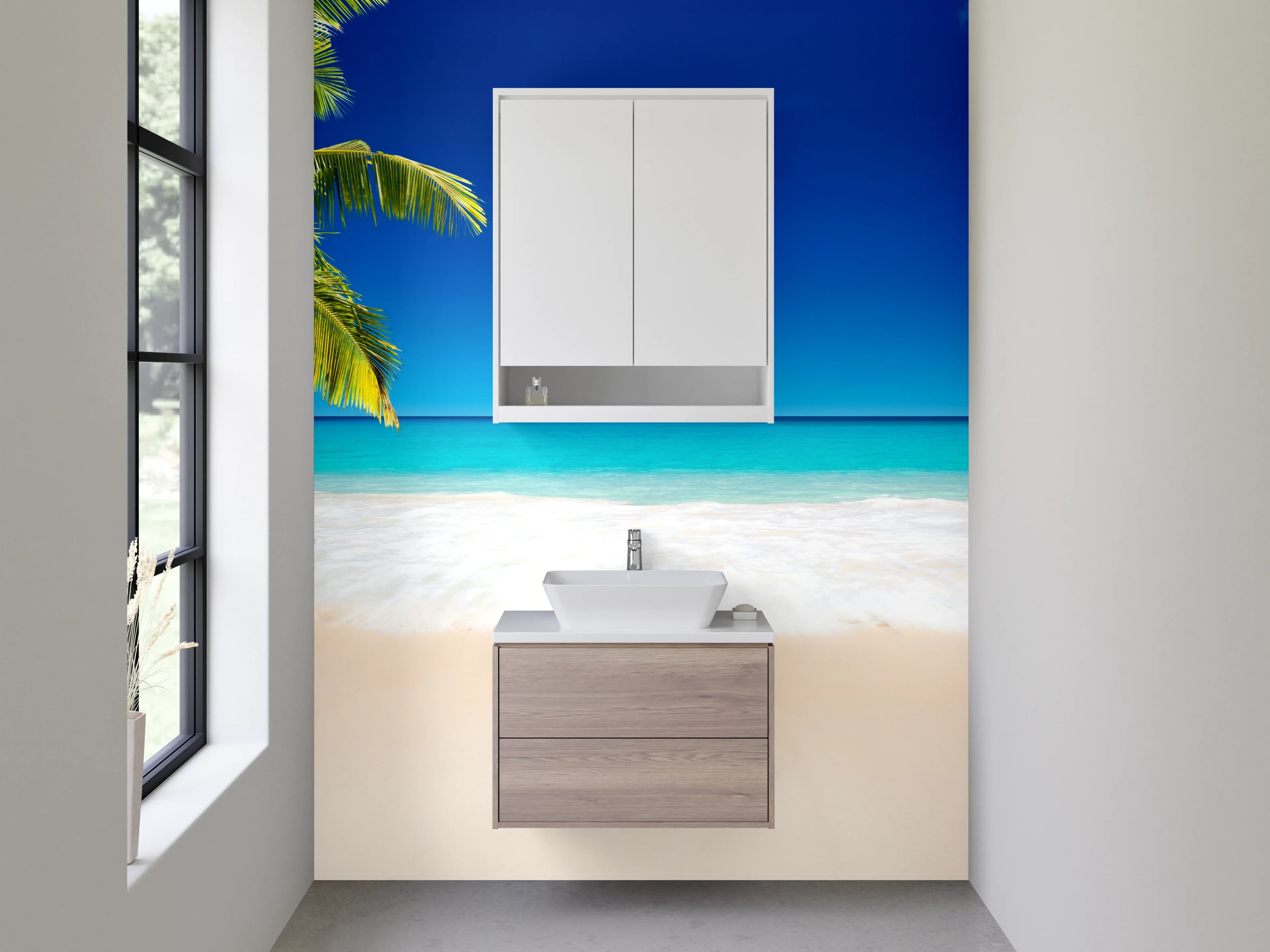 Waschbecken-Rückwand - Karibikstrand Palmen Meer Himmel