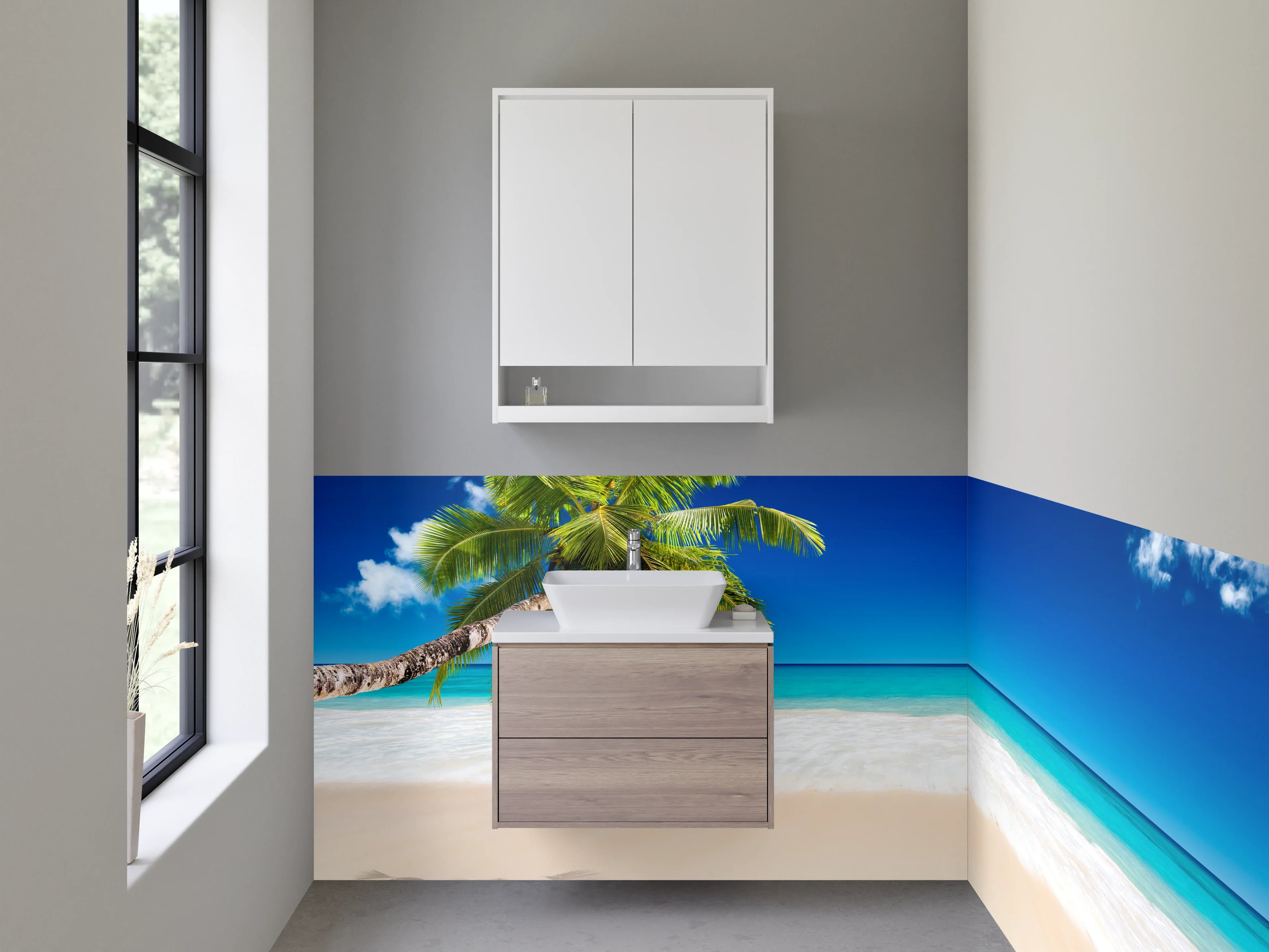 Waschbecken-Rückwand - Karibikstrand Palmen Meer Himmel