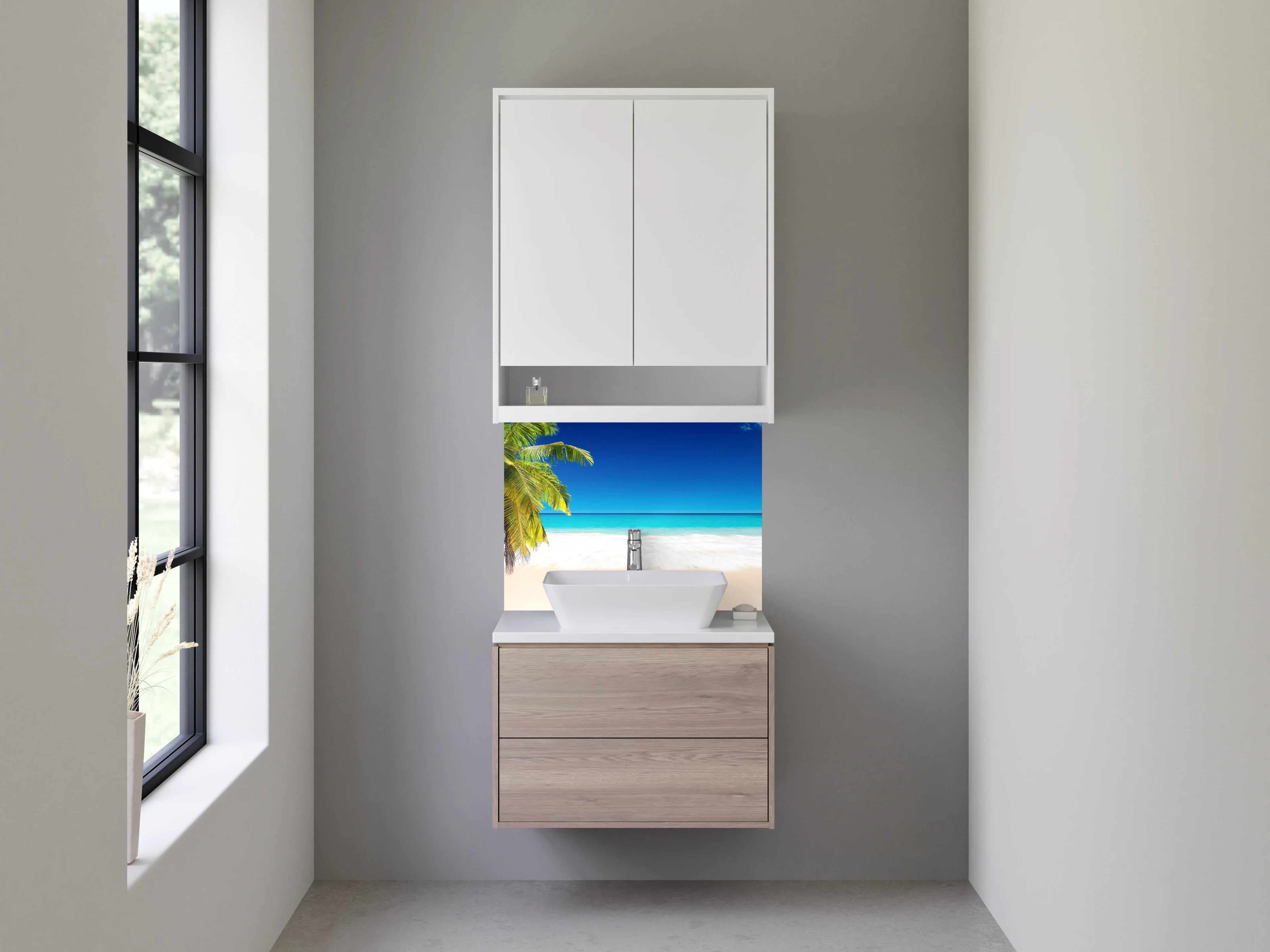 Waschbecken-Rückwand - Karibikstrand Palmen Meer Himmel