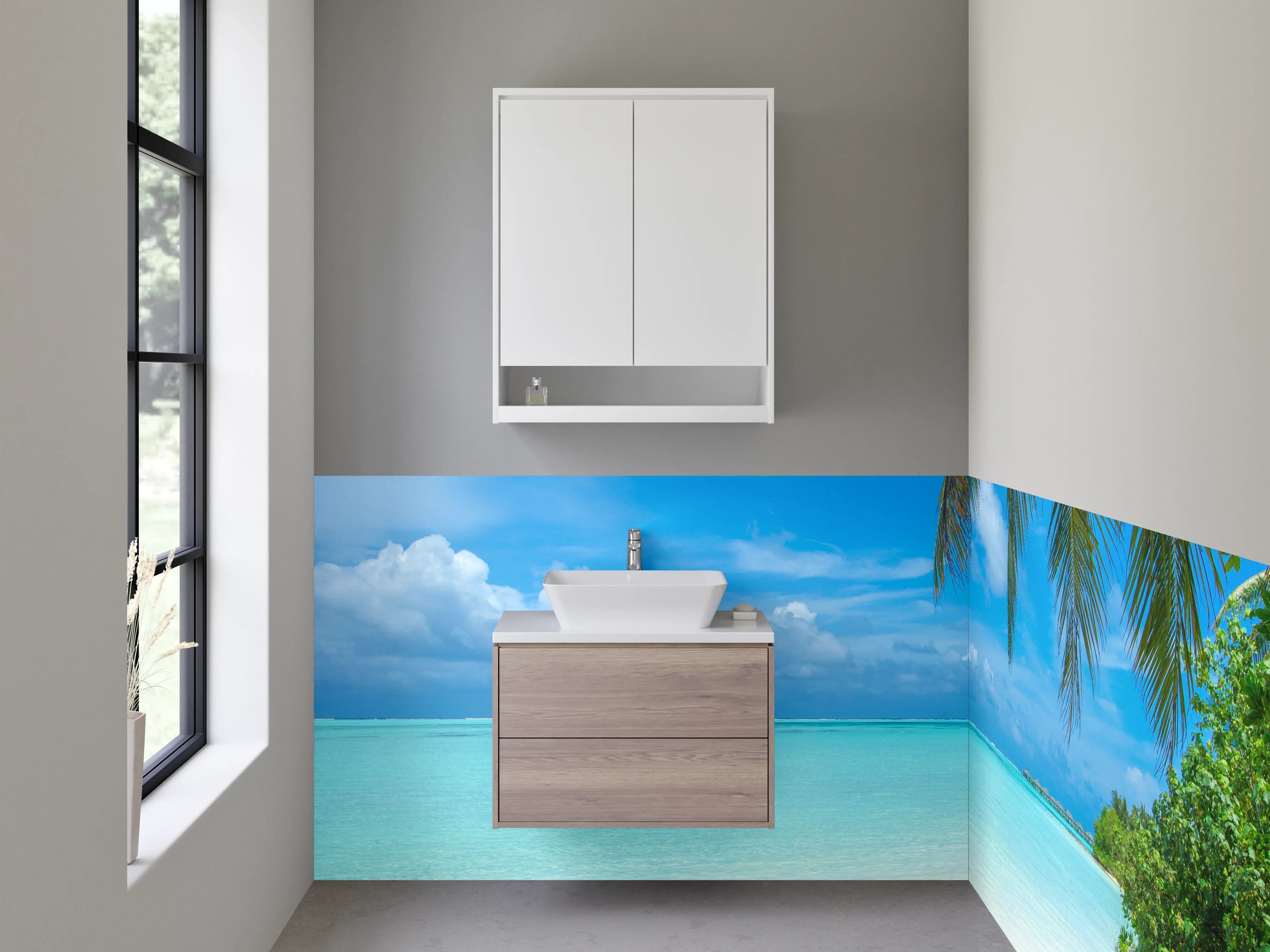 Waschbecken-Rückwand - Karibikstrand Palmen Meer Sommermotiv