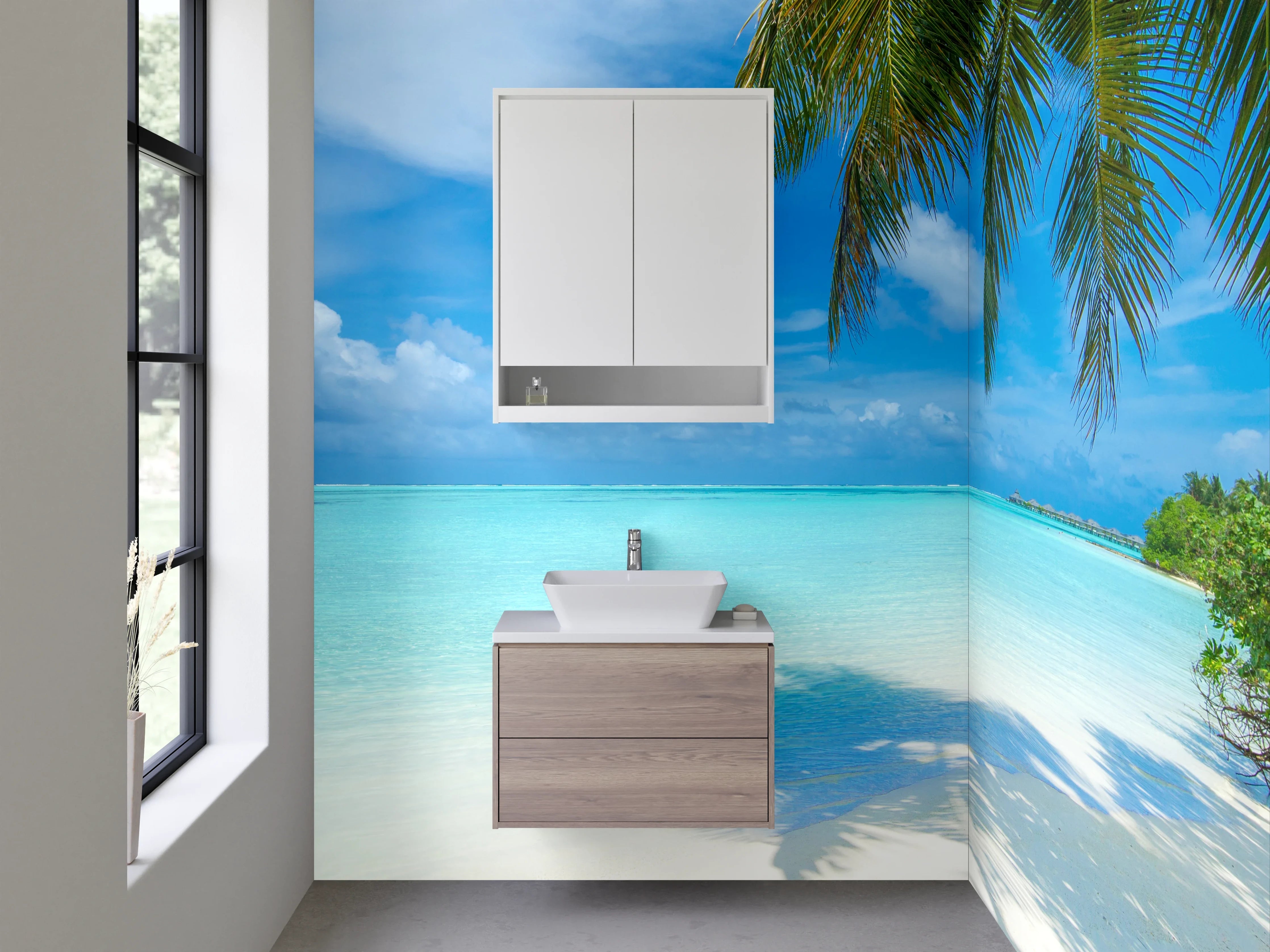 Waschbecken-Rückwand - Karibikstrand Palmen Meer Sommermotiv