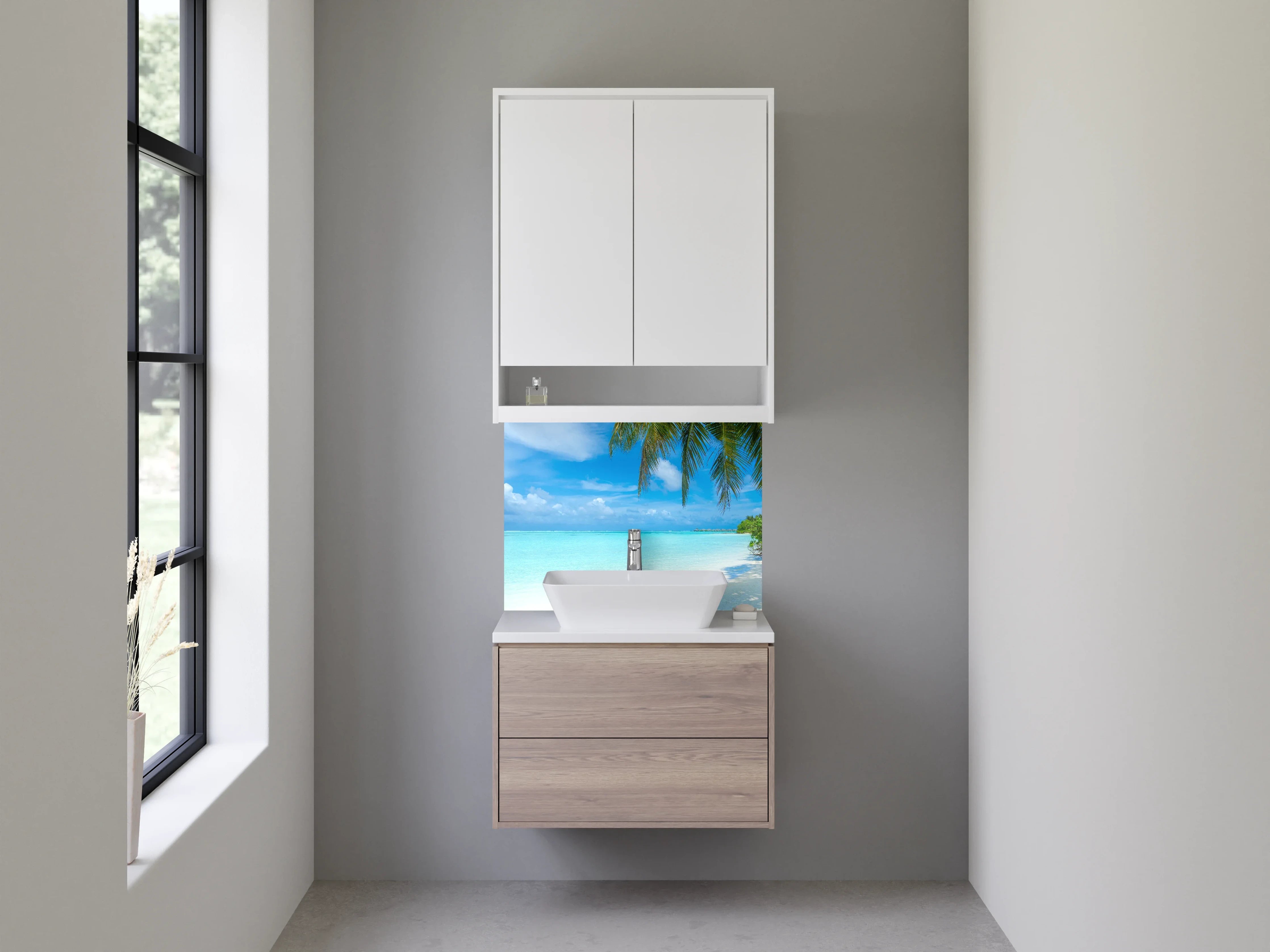 Waschbecken-Rückwand - Karibikstrand Palmen Meer Sommermotiv