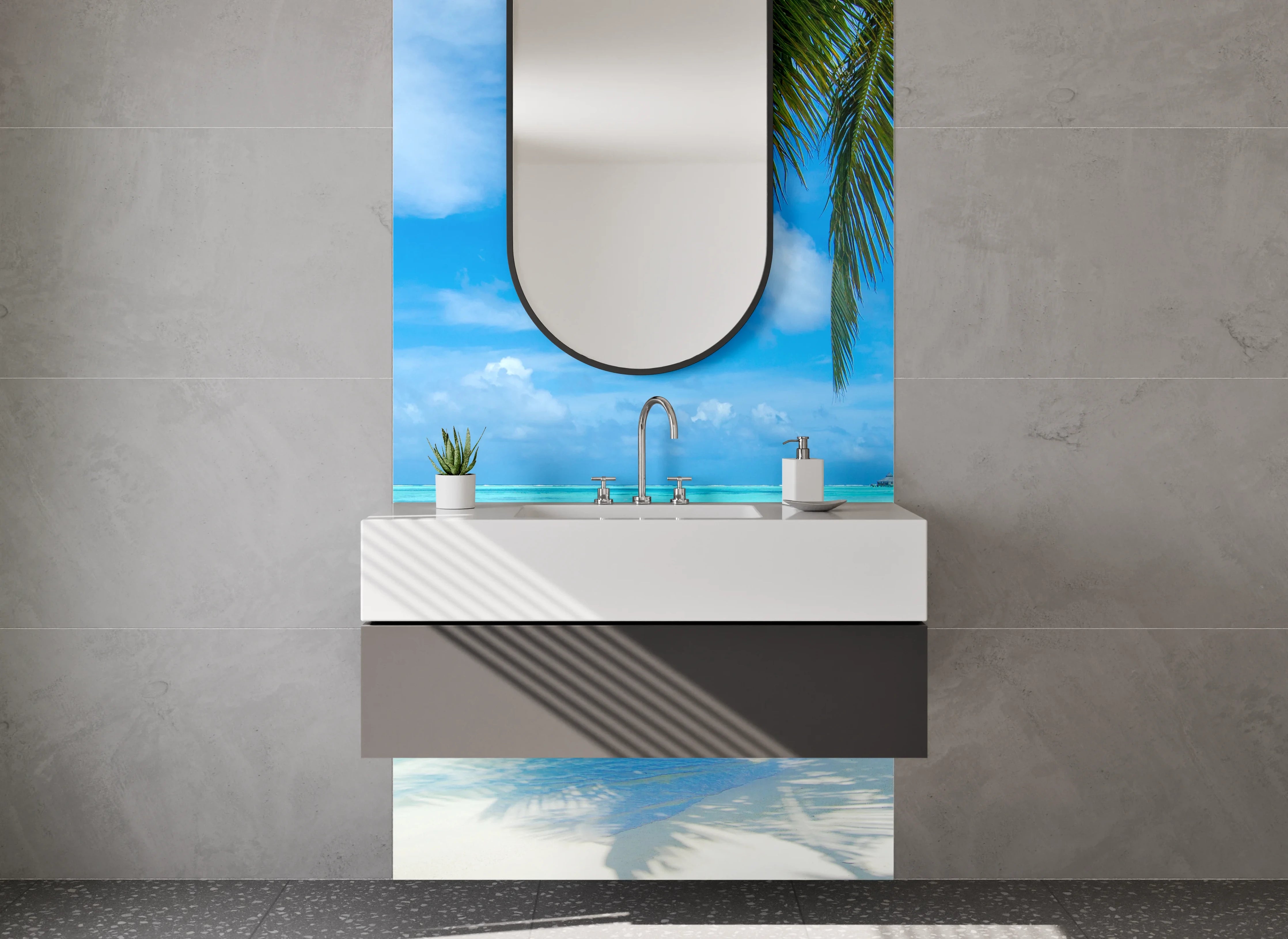 Waschbecken-Rückwand - Karibikstrand Palmen Meer Sommermotiv