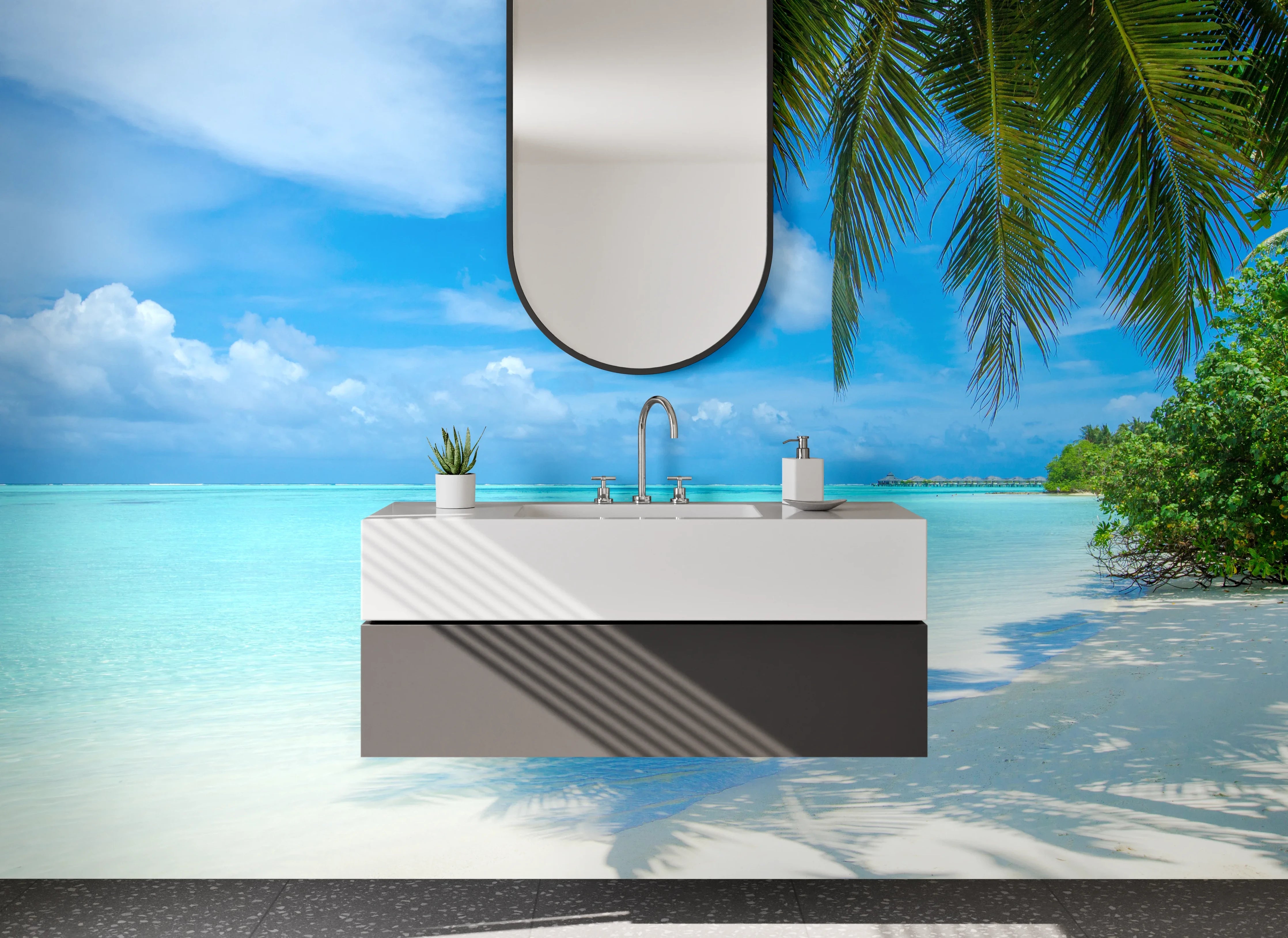 Waschbecken-Rückwand - Karibikstrand Palmen Meer Sommermotiv