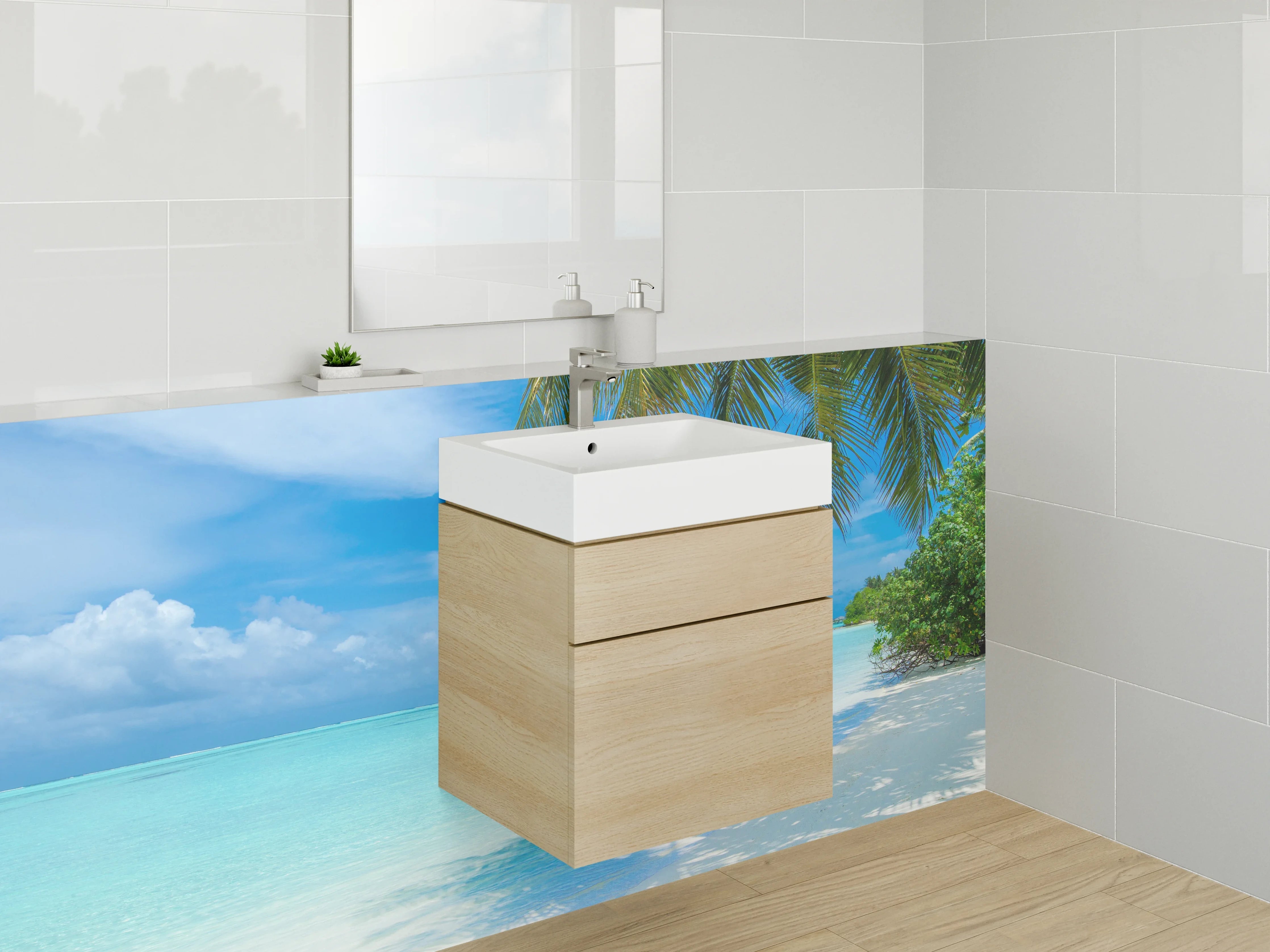 Waschbecken-Rückwand - Karibikstrand Palmen Meer Sommermotiv