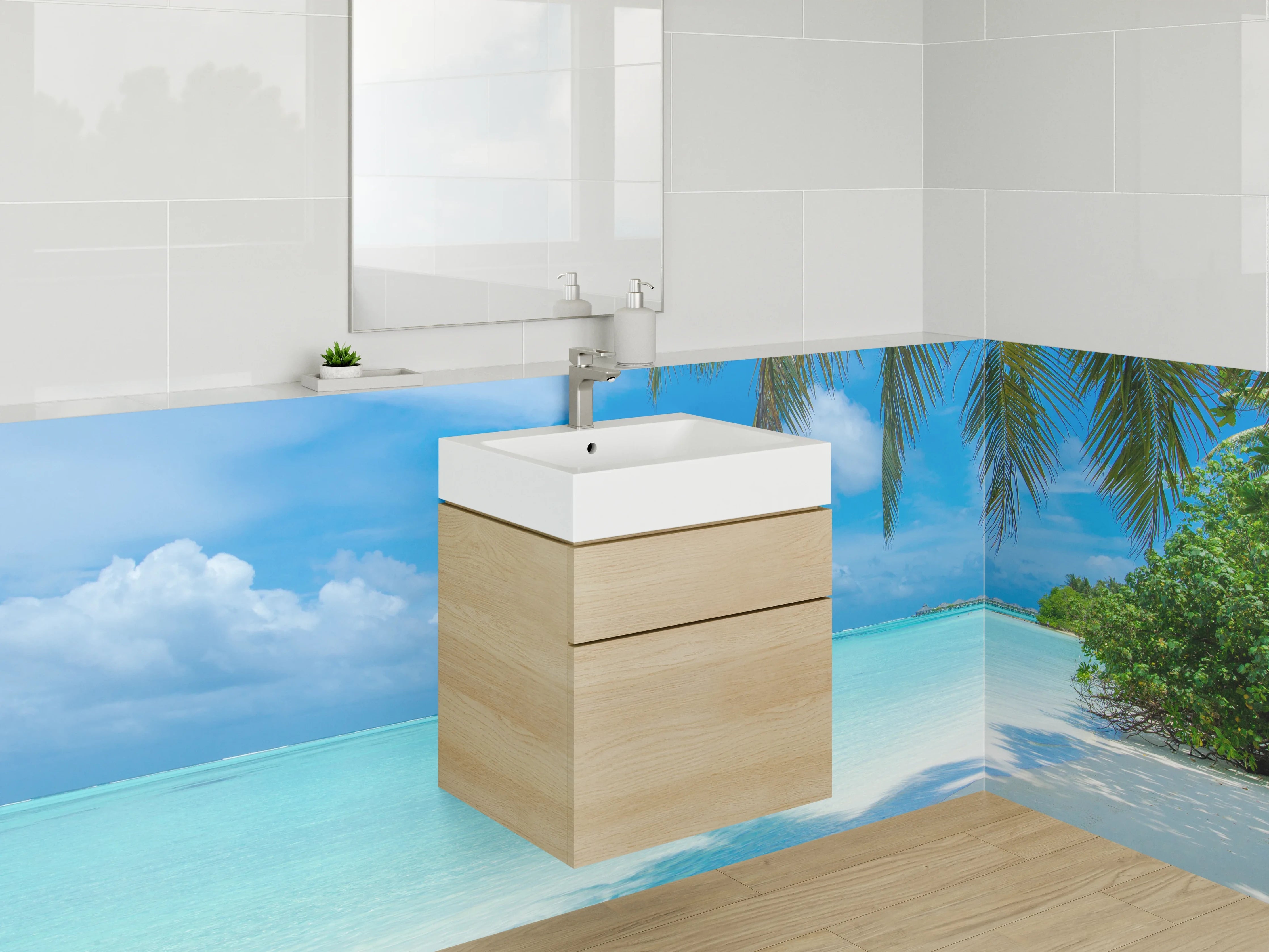 Waschbecken-Rückwand - Karibikstrand Palmen Meer Sommermotiv