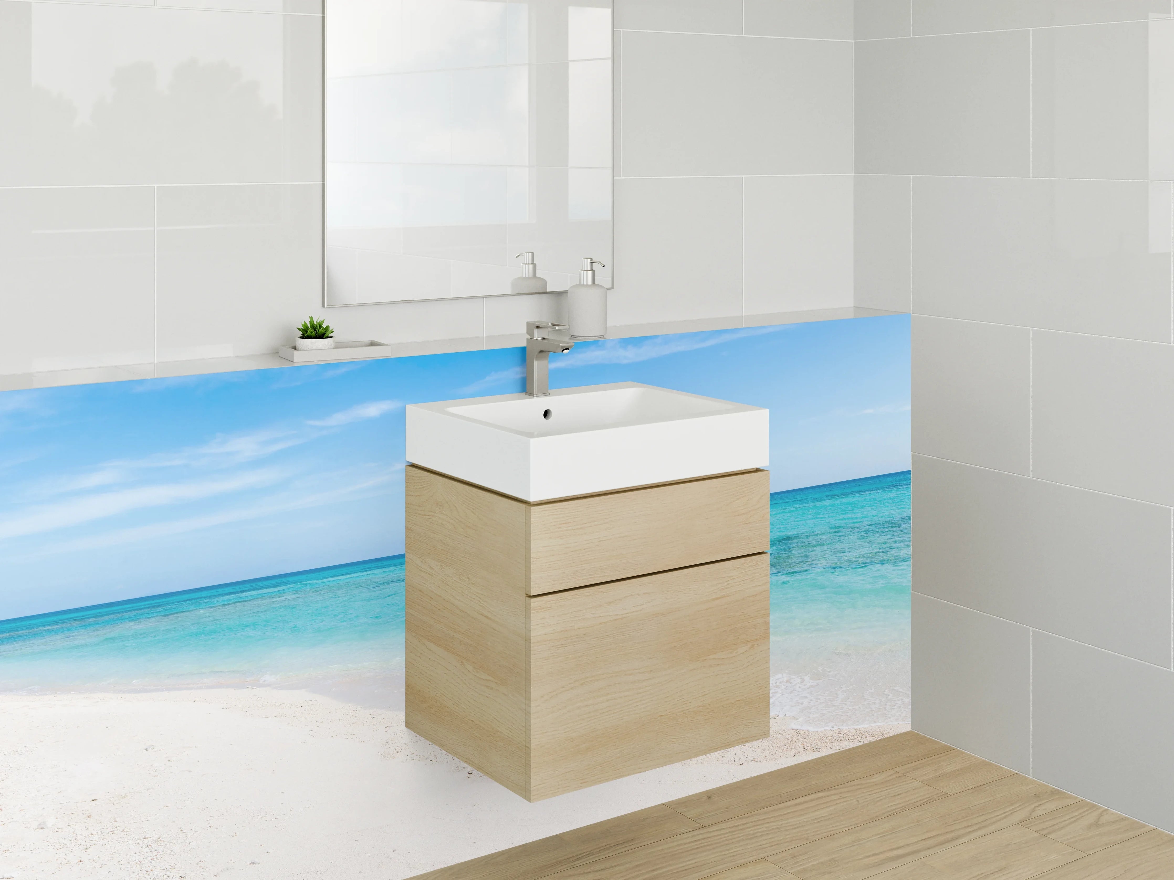 Waschbecken-Rückwand - Karibischer Sandstrand Panorama