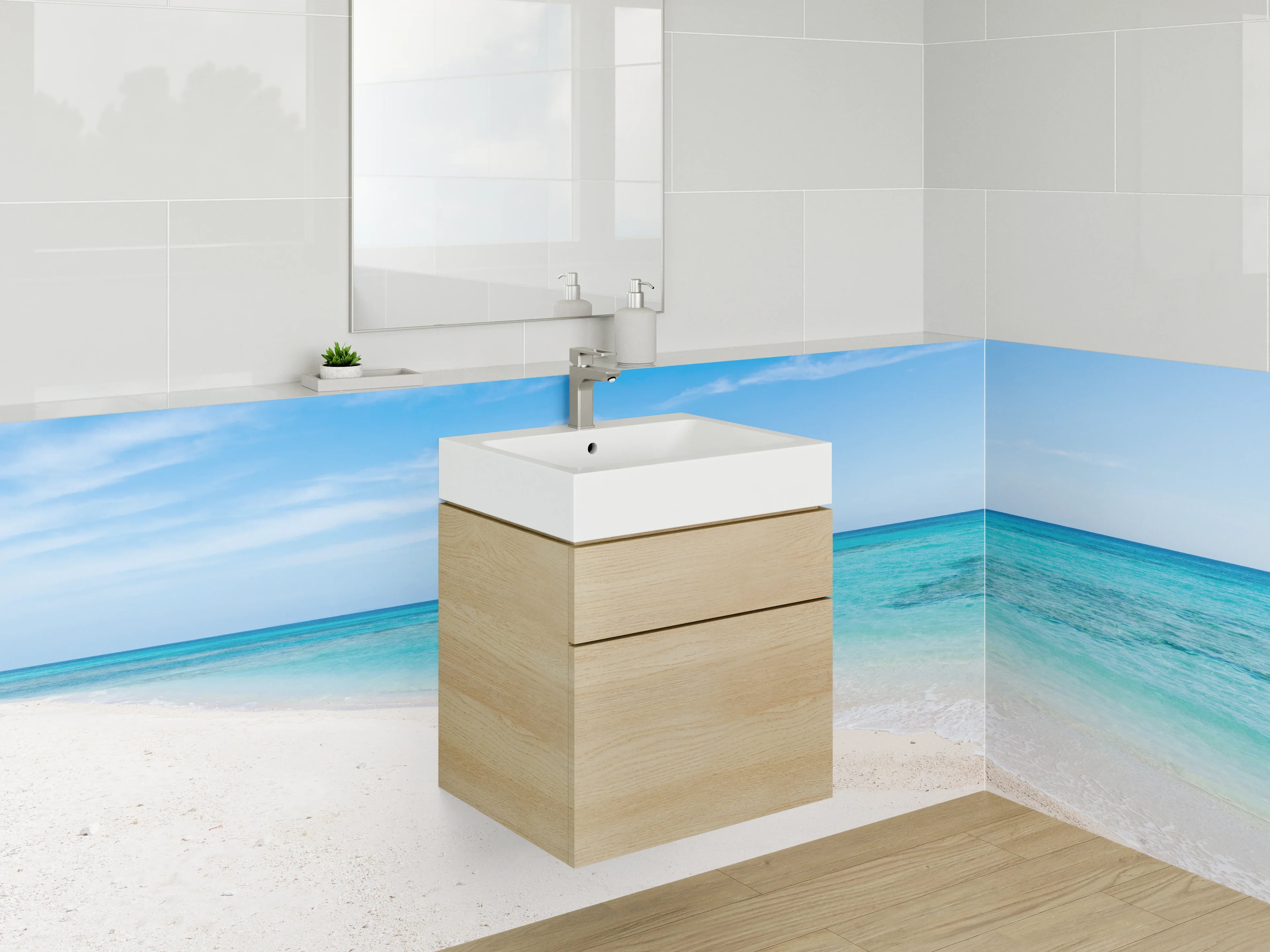 Waschbecken-Rückwand - Karibischer Sandstrand Panorama