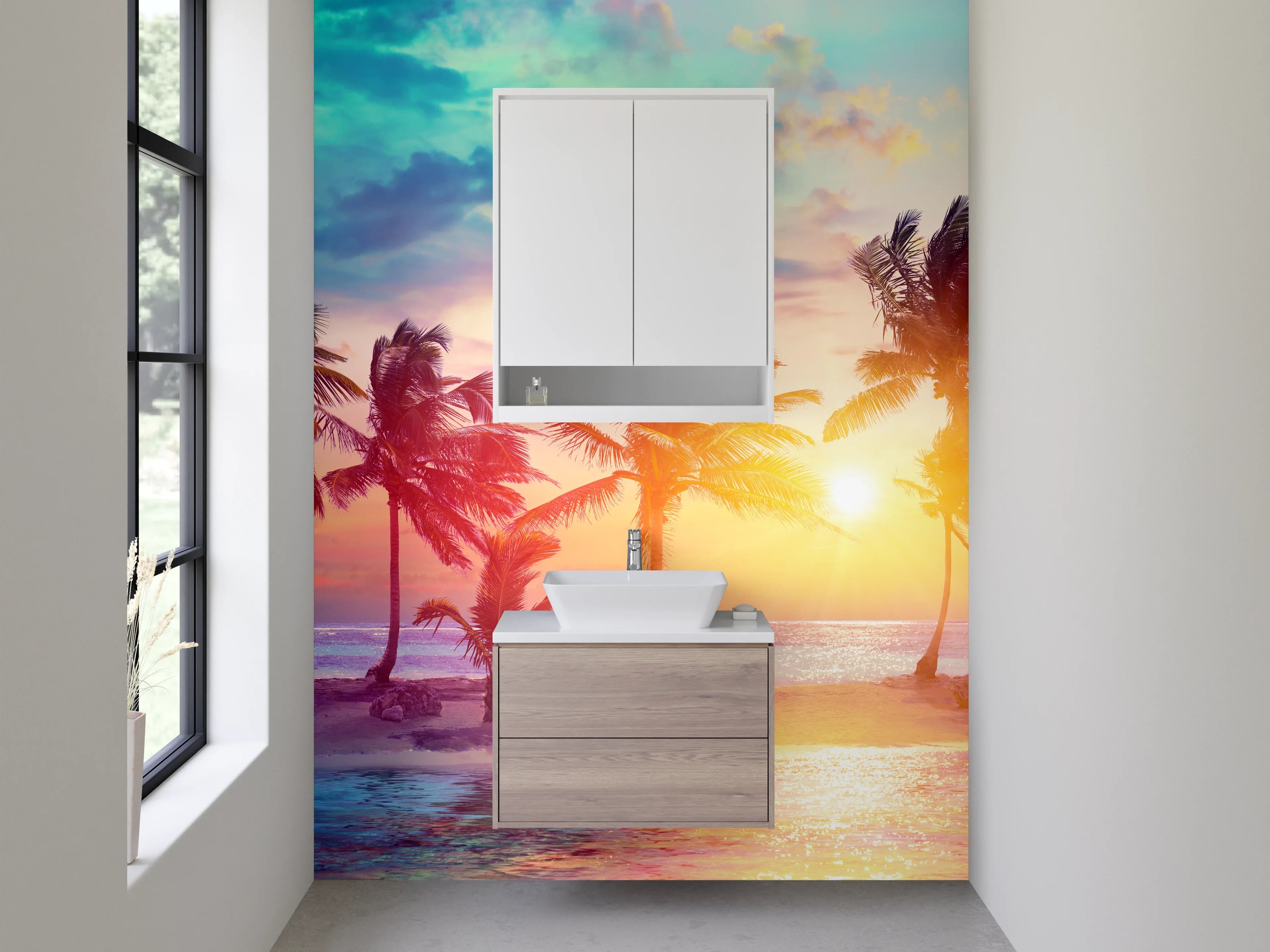 Waschbecken-Rückwand - Karibischer Sonnenuntergang Palmen Strand