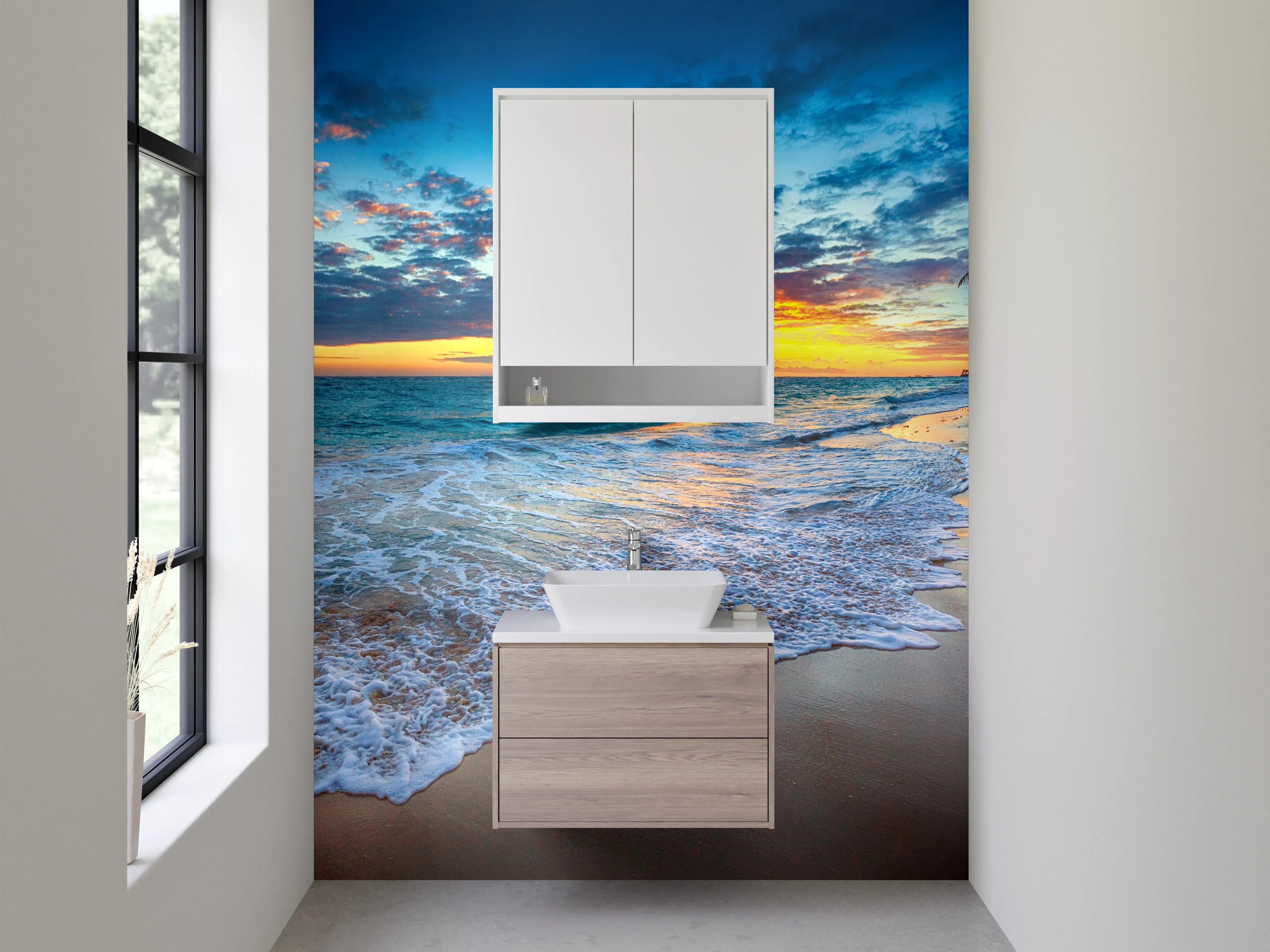 Waschbecken-Rückwand - Karibischer Sonnenuntergang am Strand