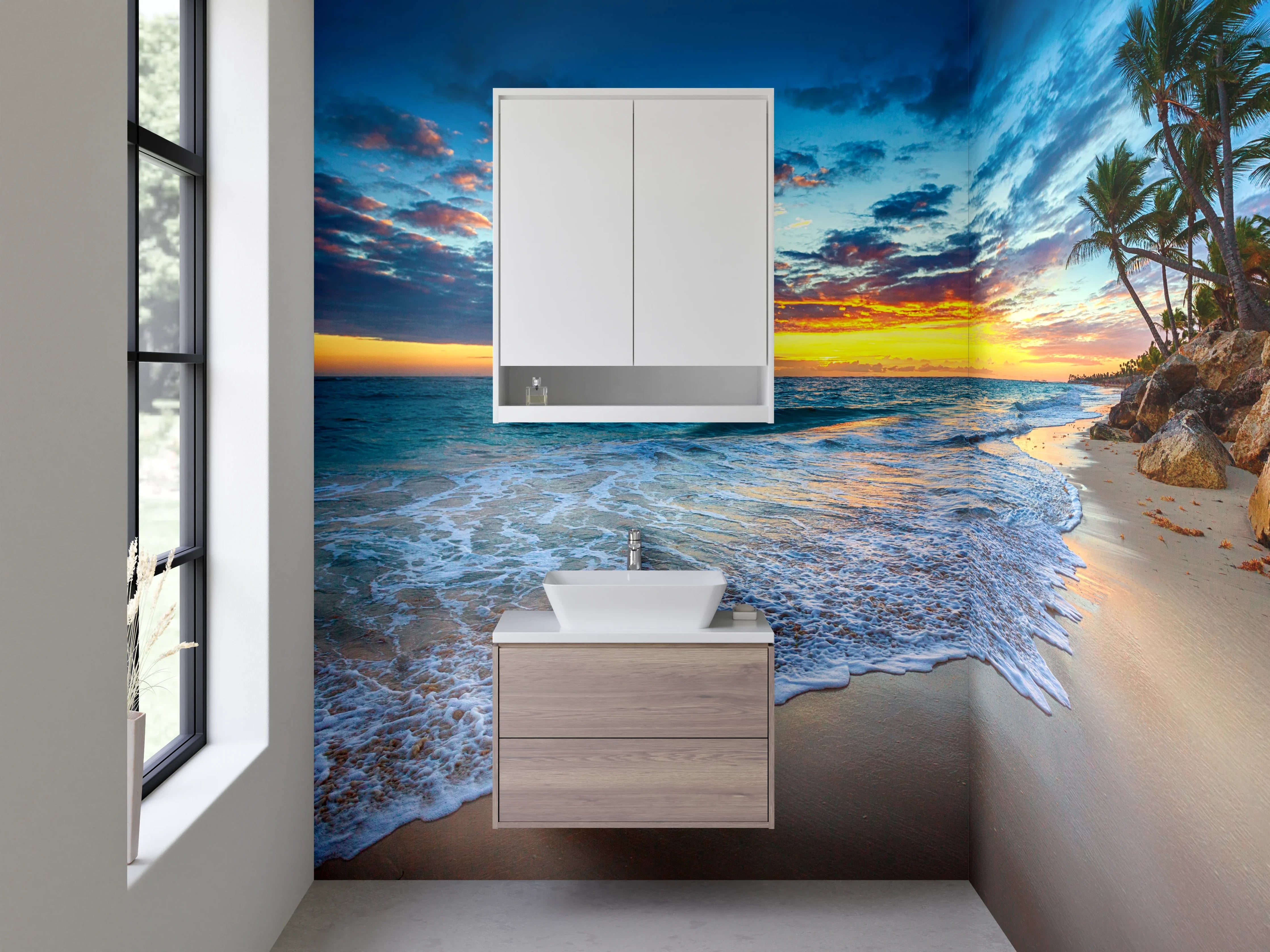 Waschbecken-Rückwand - Karibischer Sonnenuntergang am Strand