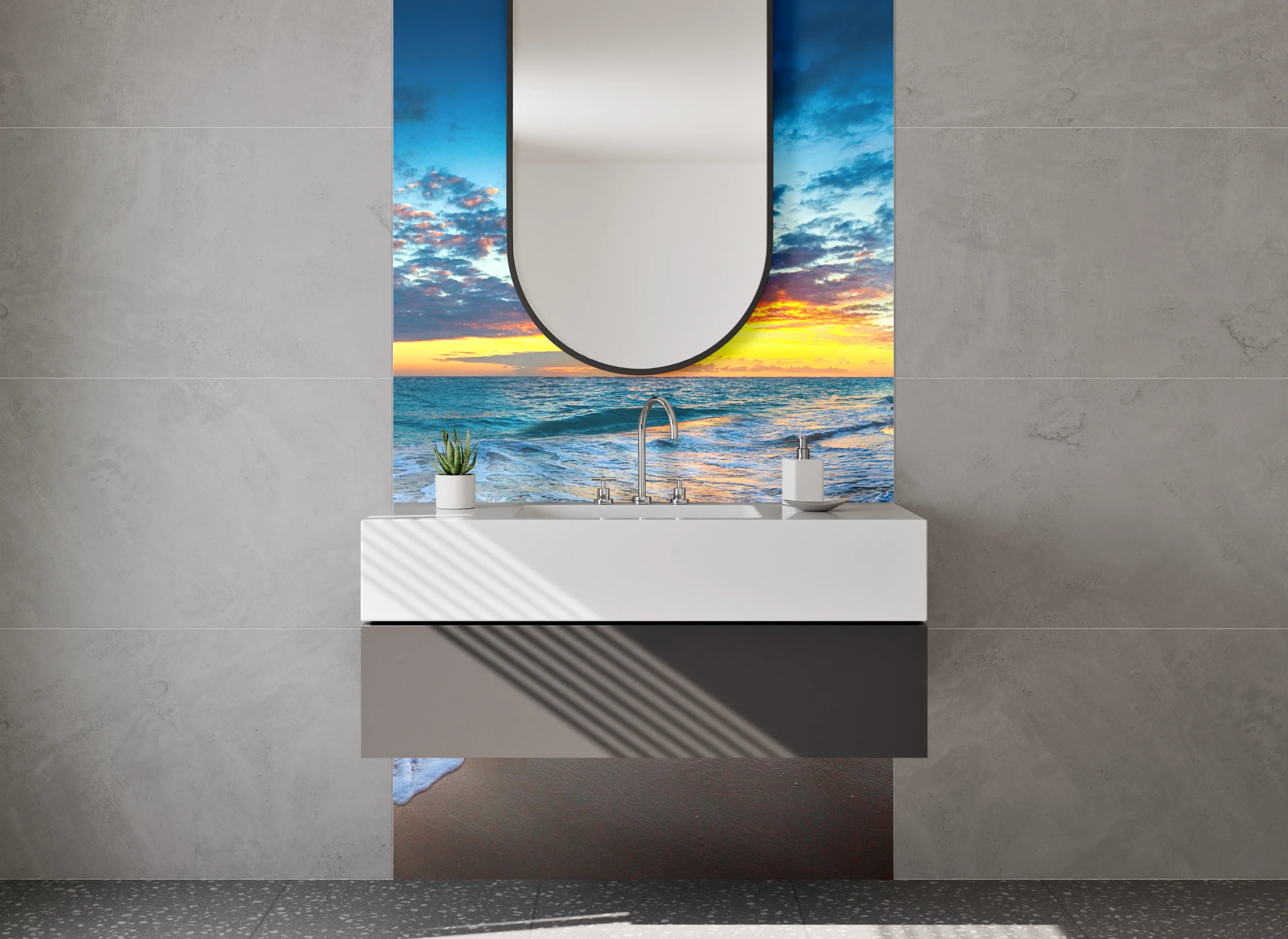 Waschbecken-Rückwand - Karibischer Sonnenuntergang am Strand
