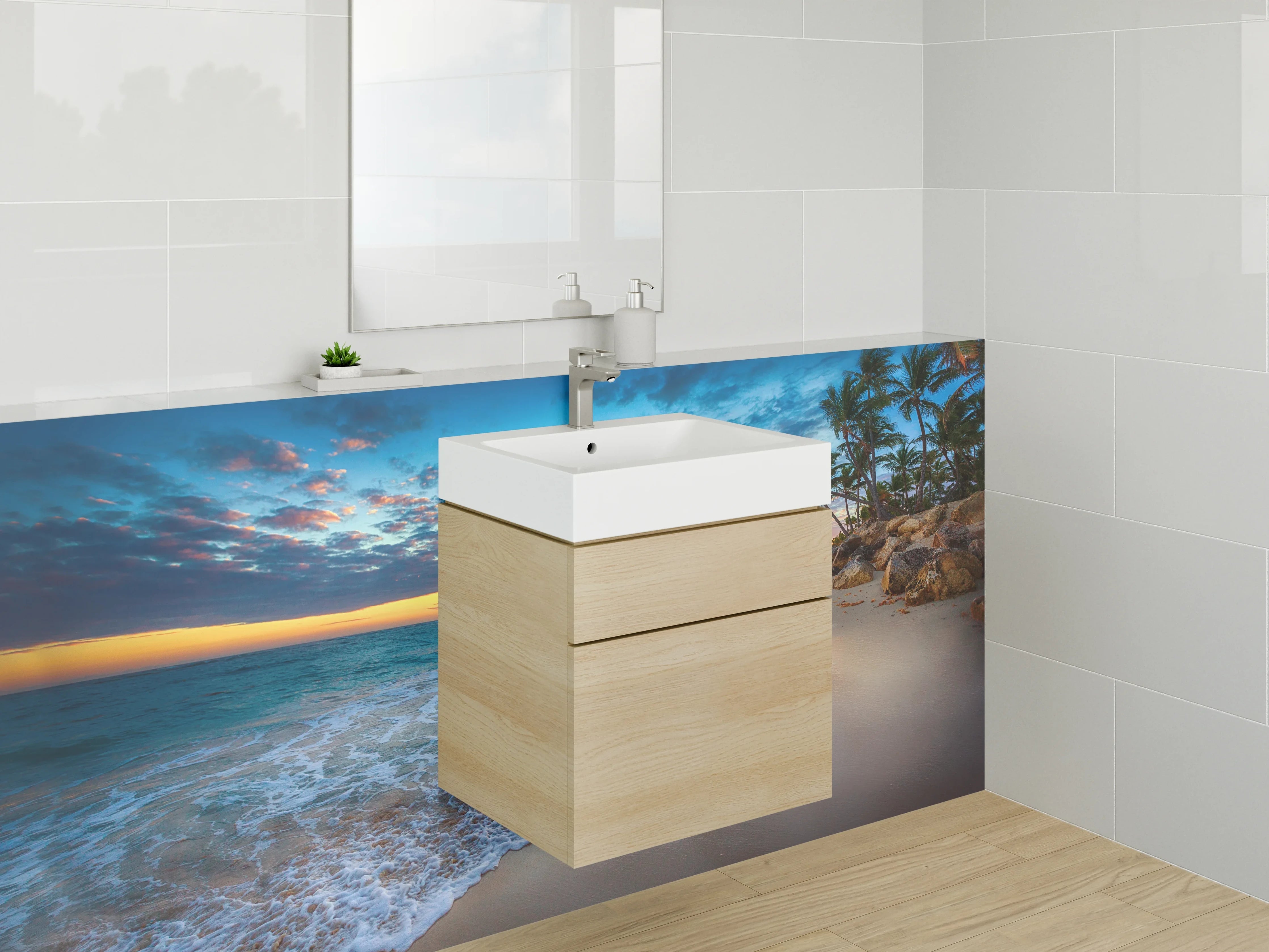 Waschbecken-Rückwand - Karibischer Sonnenuntergang am Strand