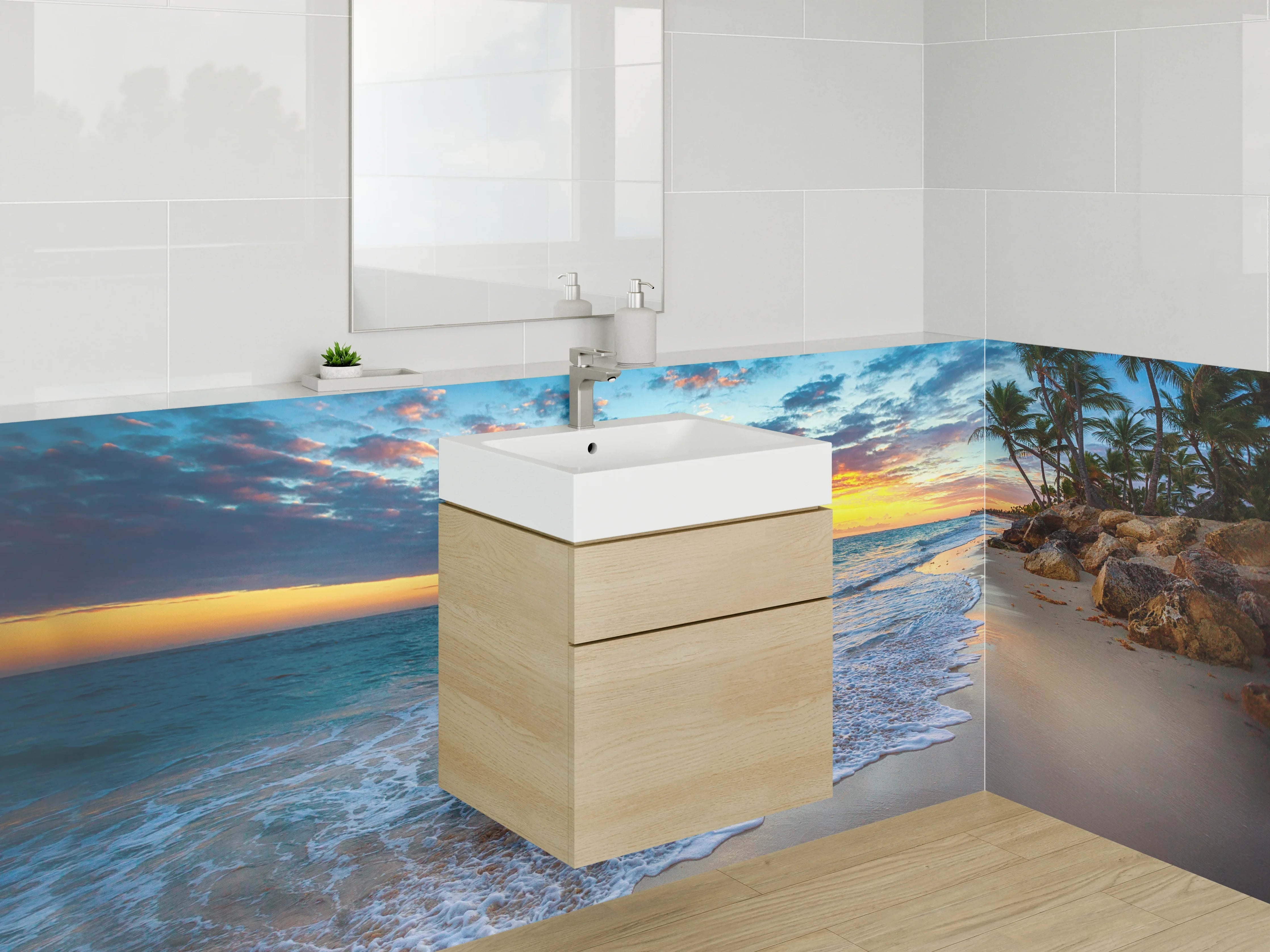 Waschbecken-Rückwand - Karibischer Sonnenuntergang am Strand