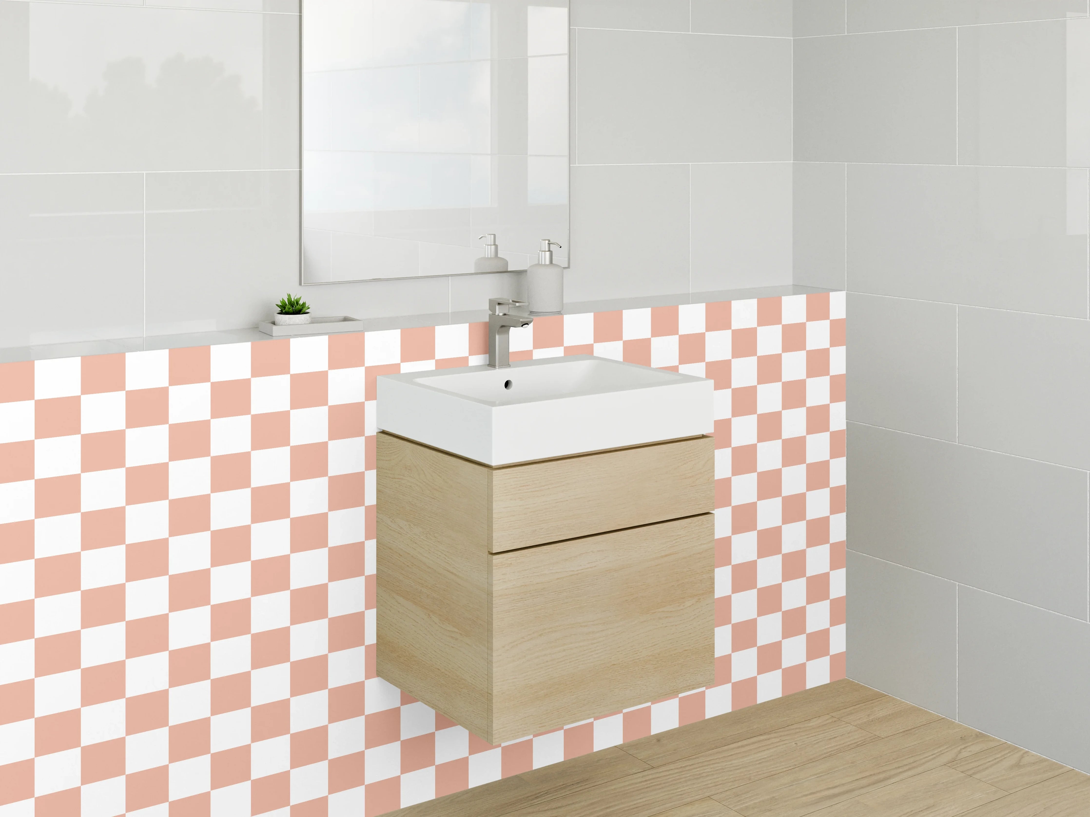 Waschbecken-Rückwand - Kariertes Retro-Muster Orange Weiß