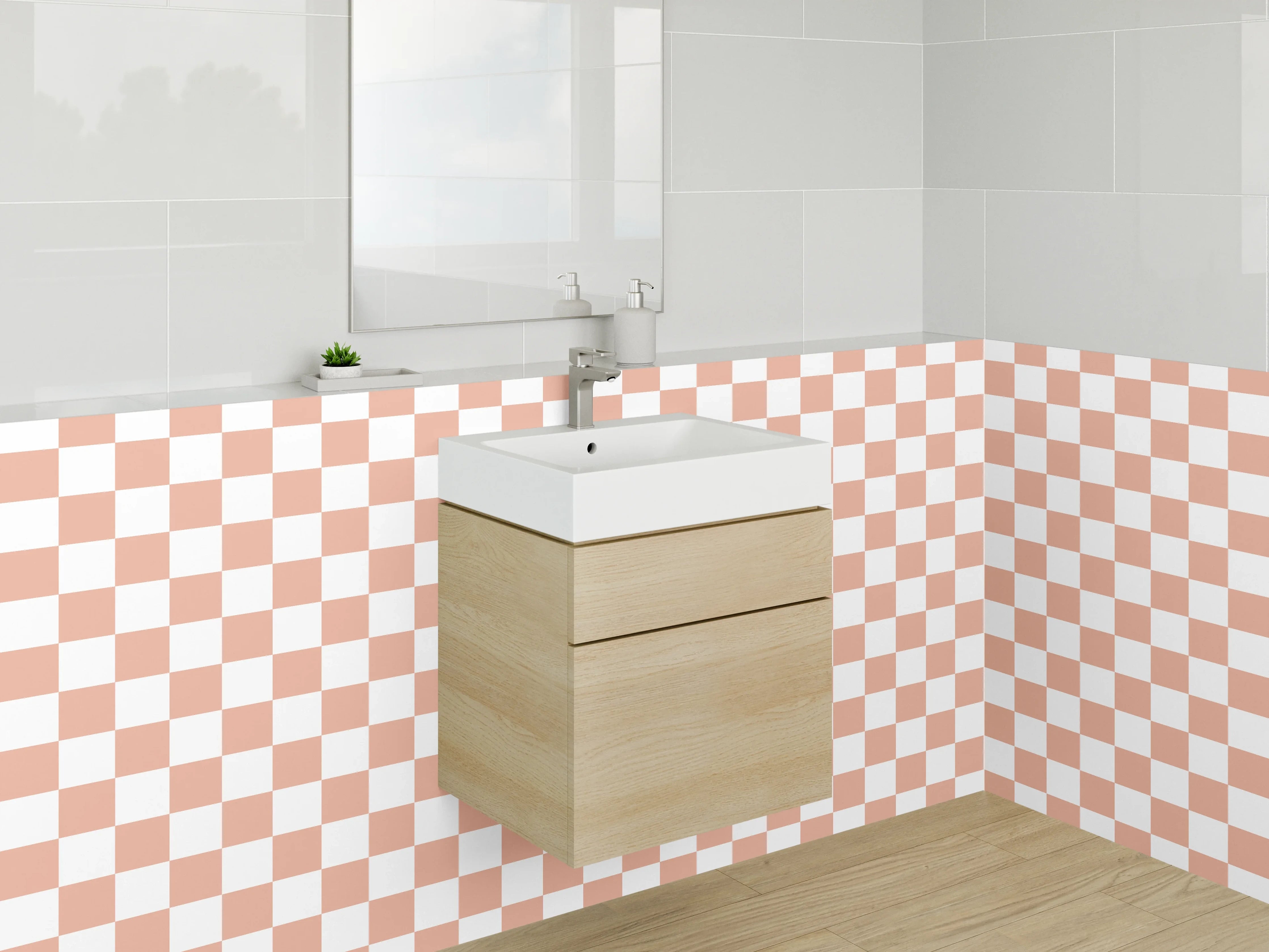 Waschbecken-Rückwand - Kariertes Retro-Muster Orange Weiß