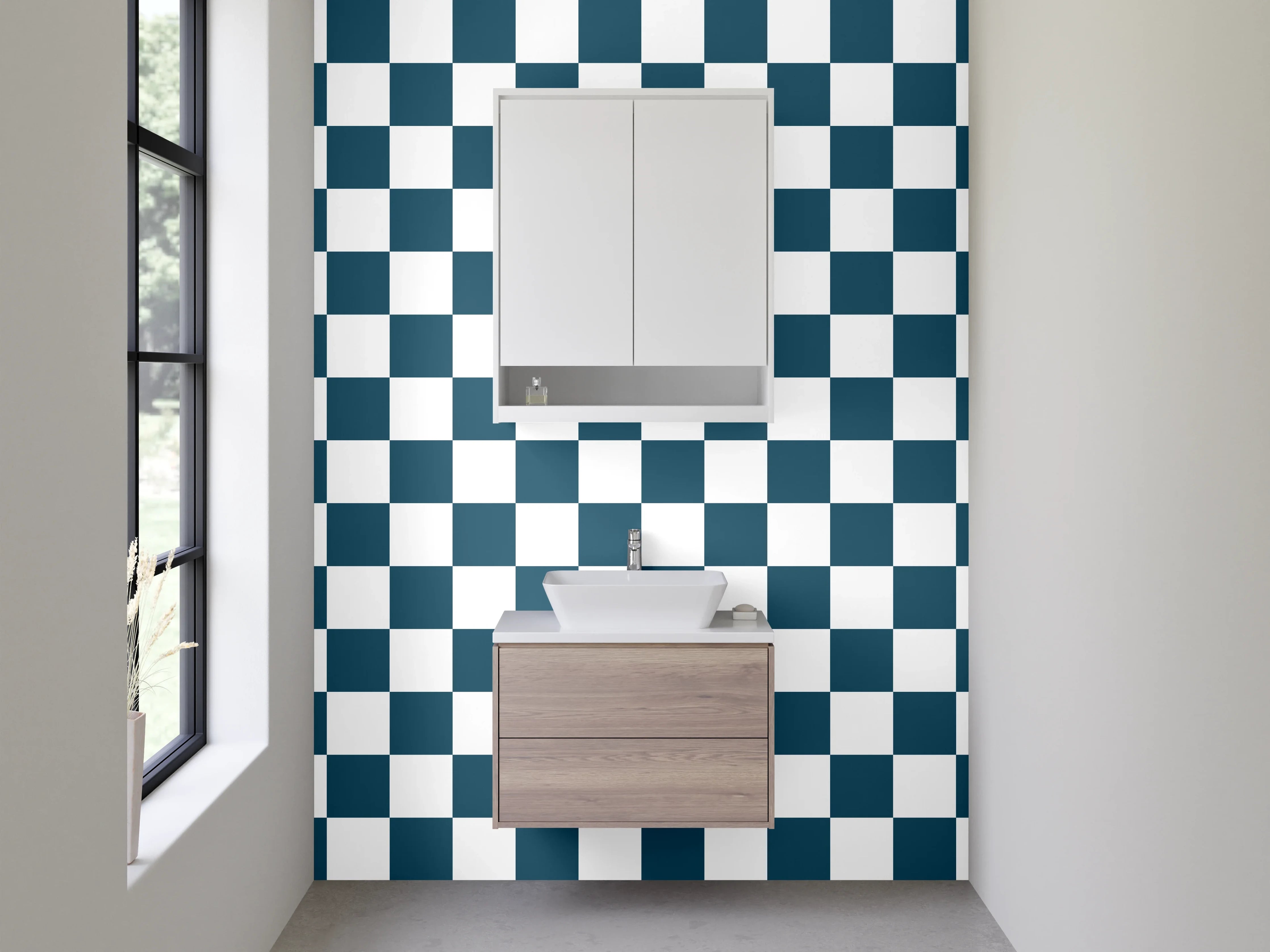 Waschbecken-Rückwand - Kariertes Retro-Muster in Schwarz-Weiß