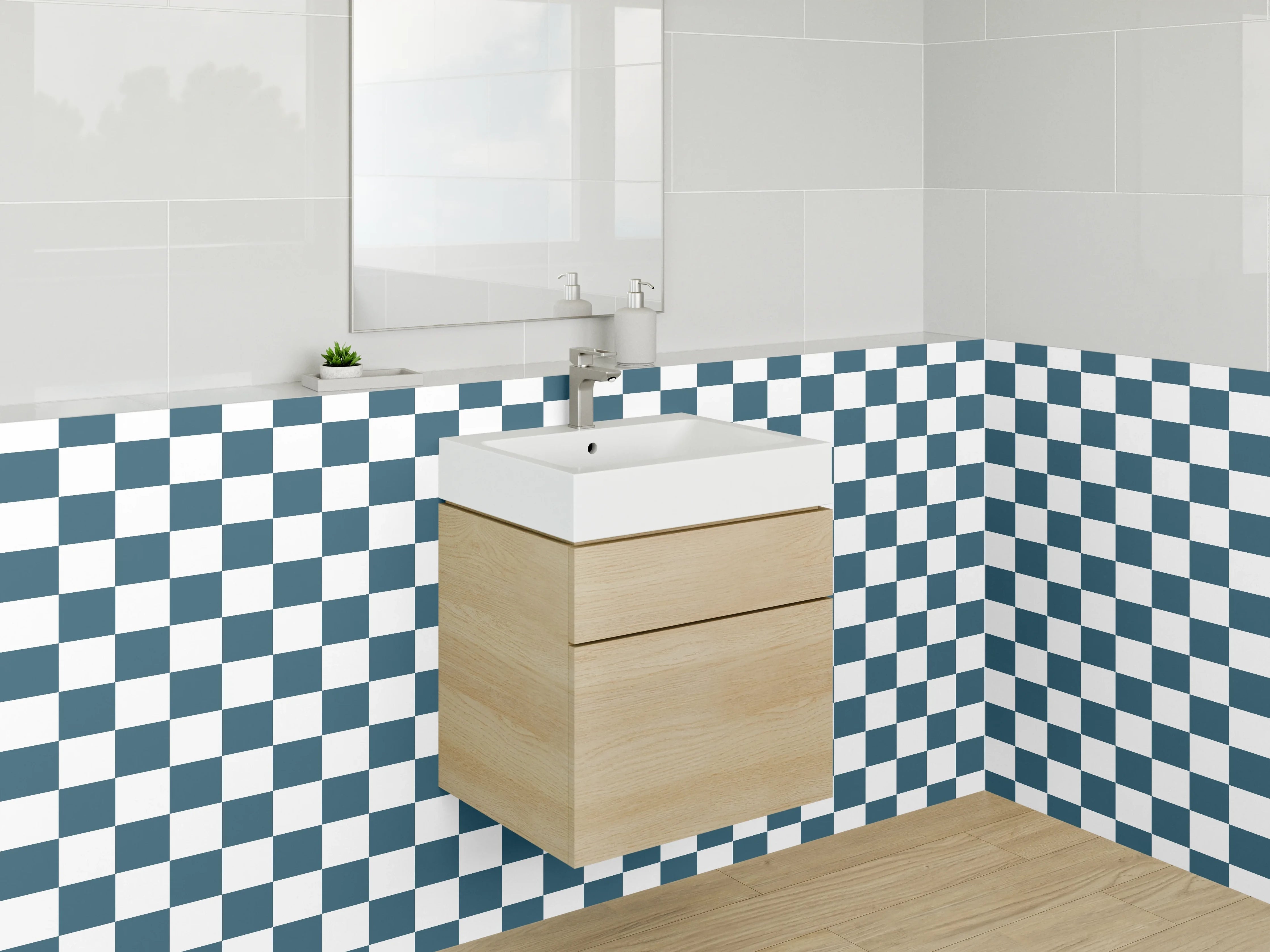 Waschbecken-Rückwand - Kariertes Retro-Muster in Schwarz-Weiß
