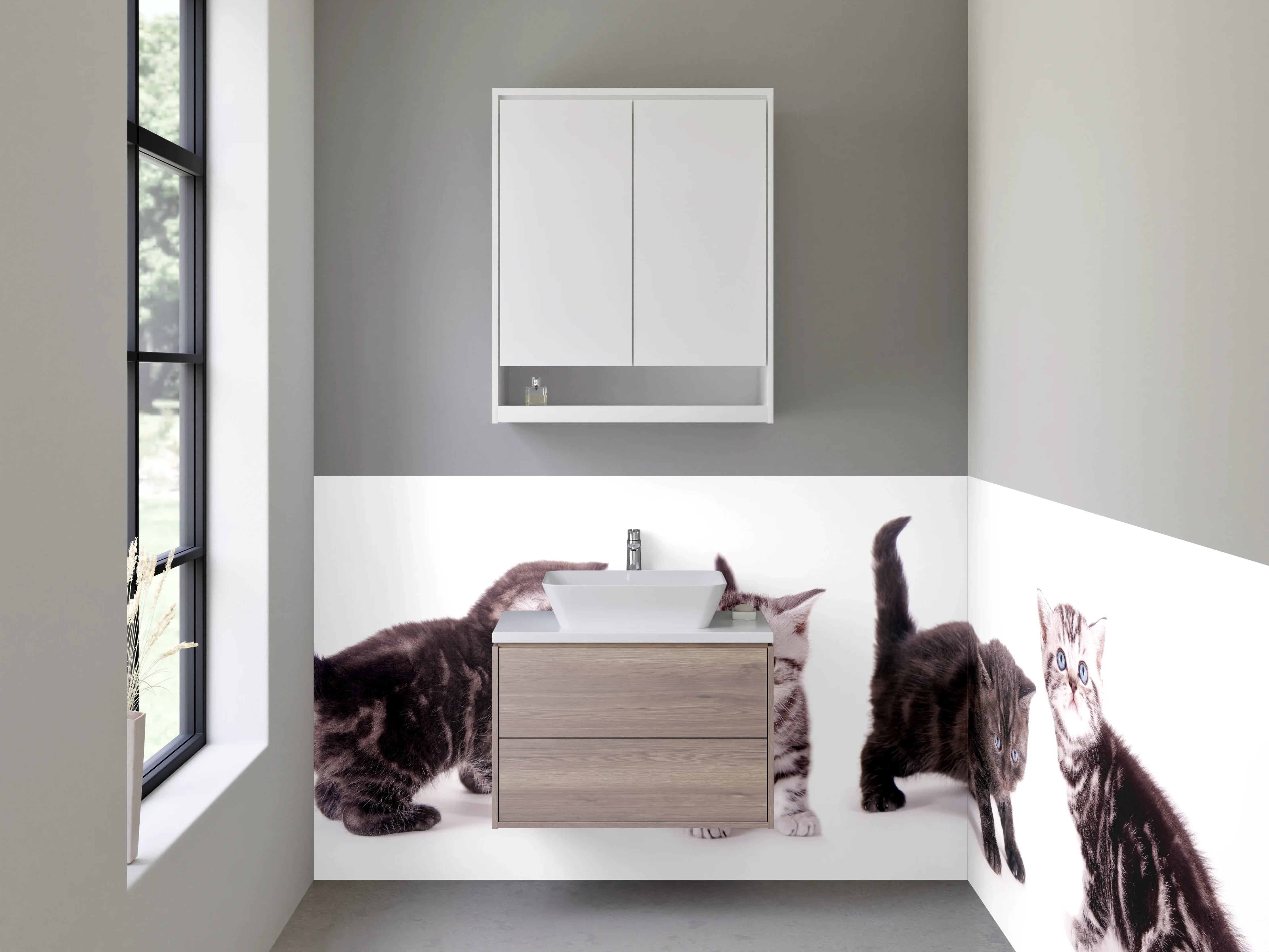 Waschbecken-Rückwand - Katzenbabys auf Weiß – Fotokunst