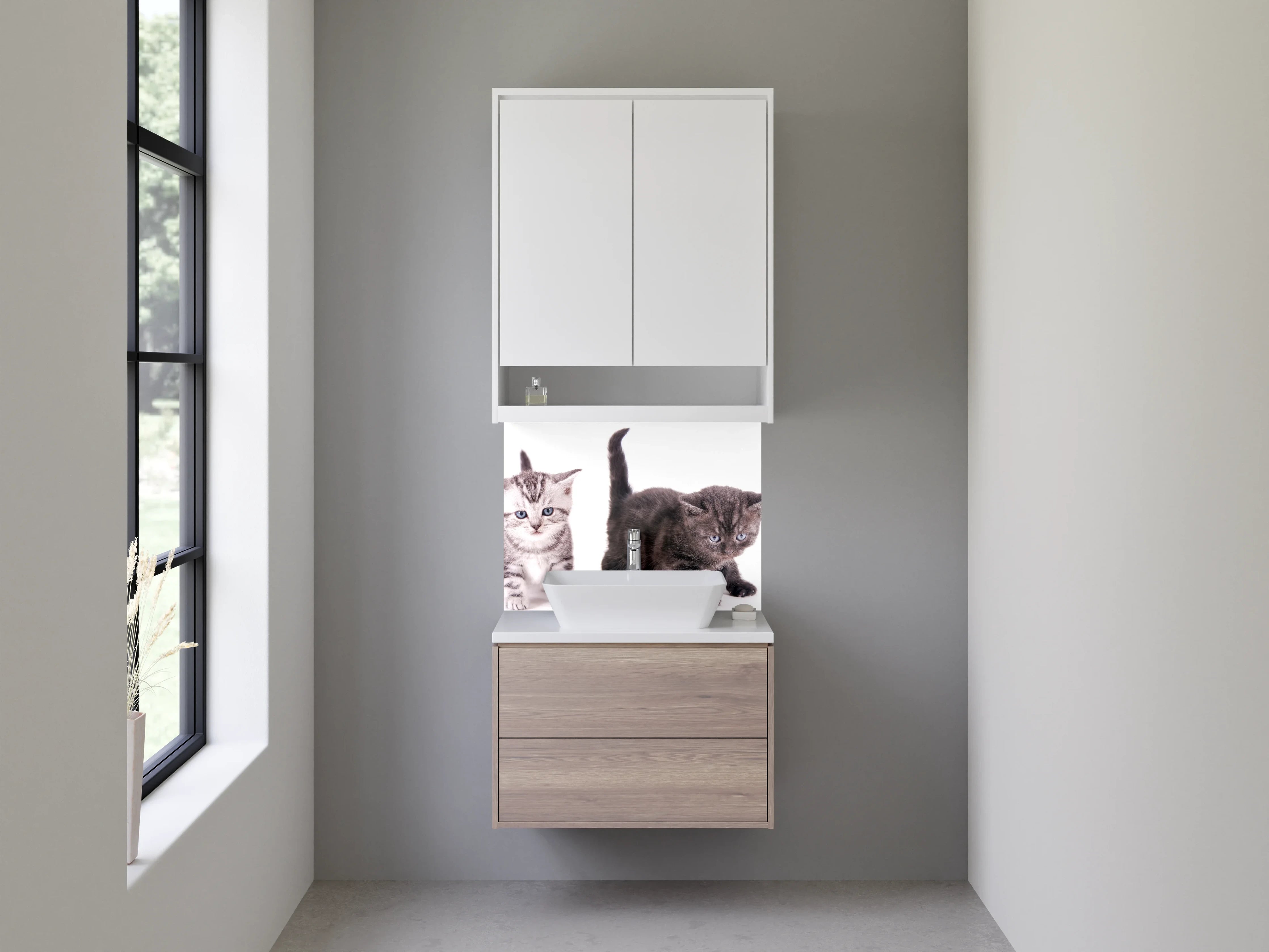 Waschbecken-Rückwand - Katzenbabys auf Weiß – Fotokunst
