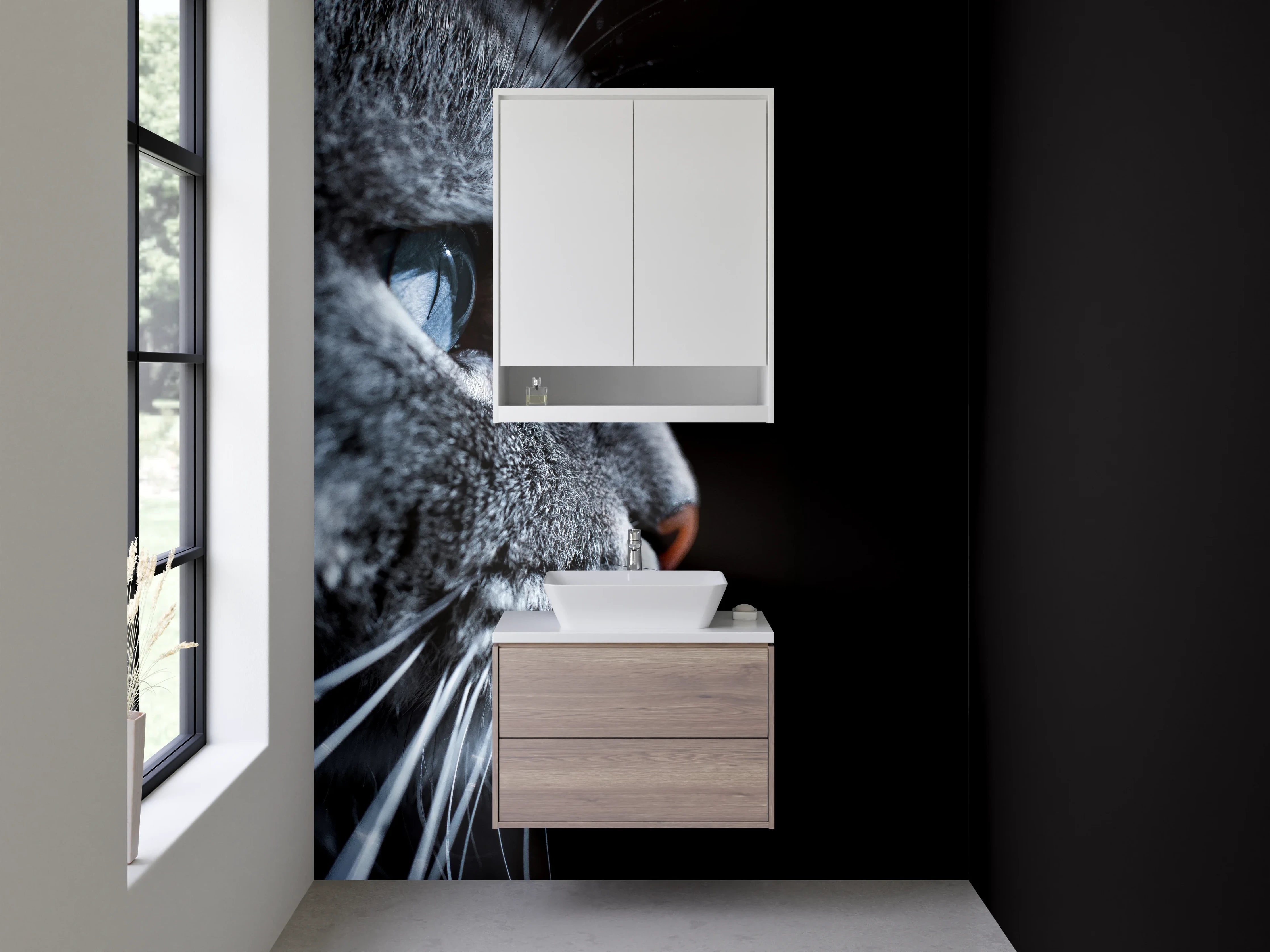 Waschbecken-Rückwand - Katzenprofil in Blau-Grau