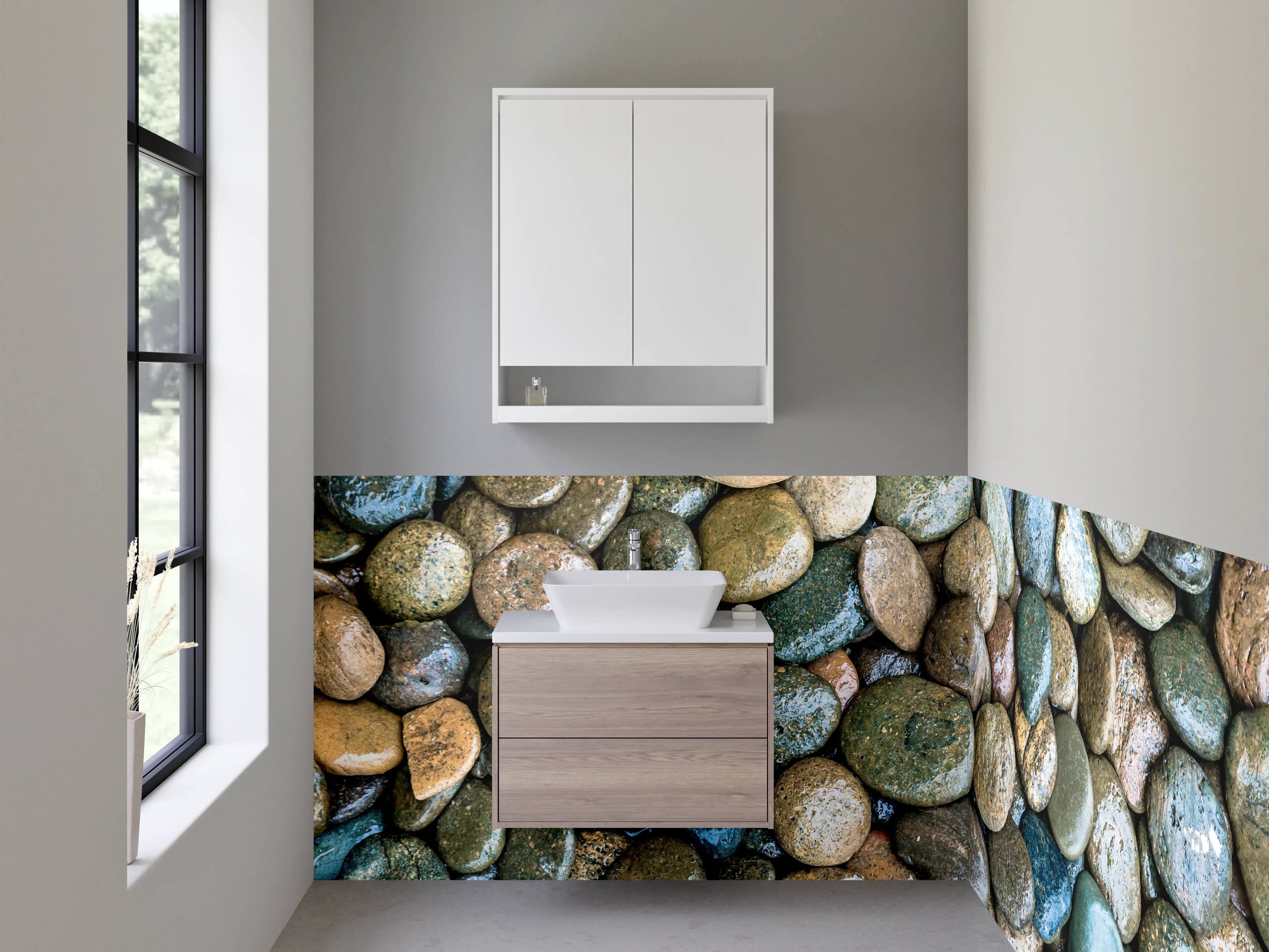 Waschbecken-Rückwand - Kieselsteine Natur Optik Spritzschutz