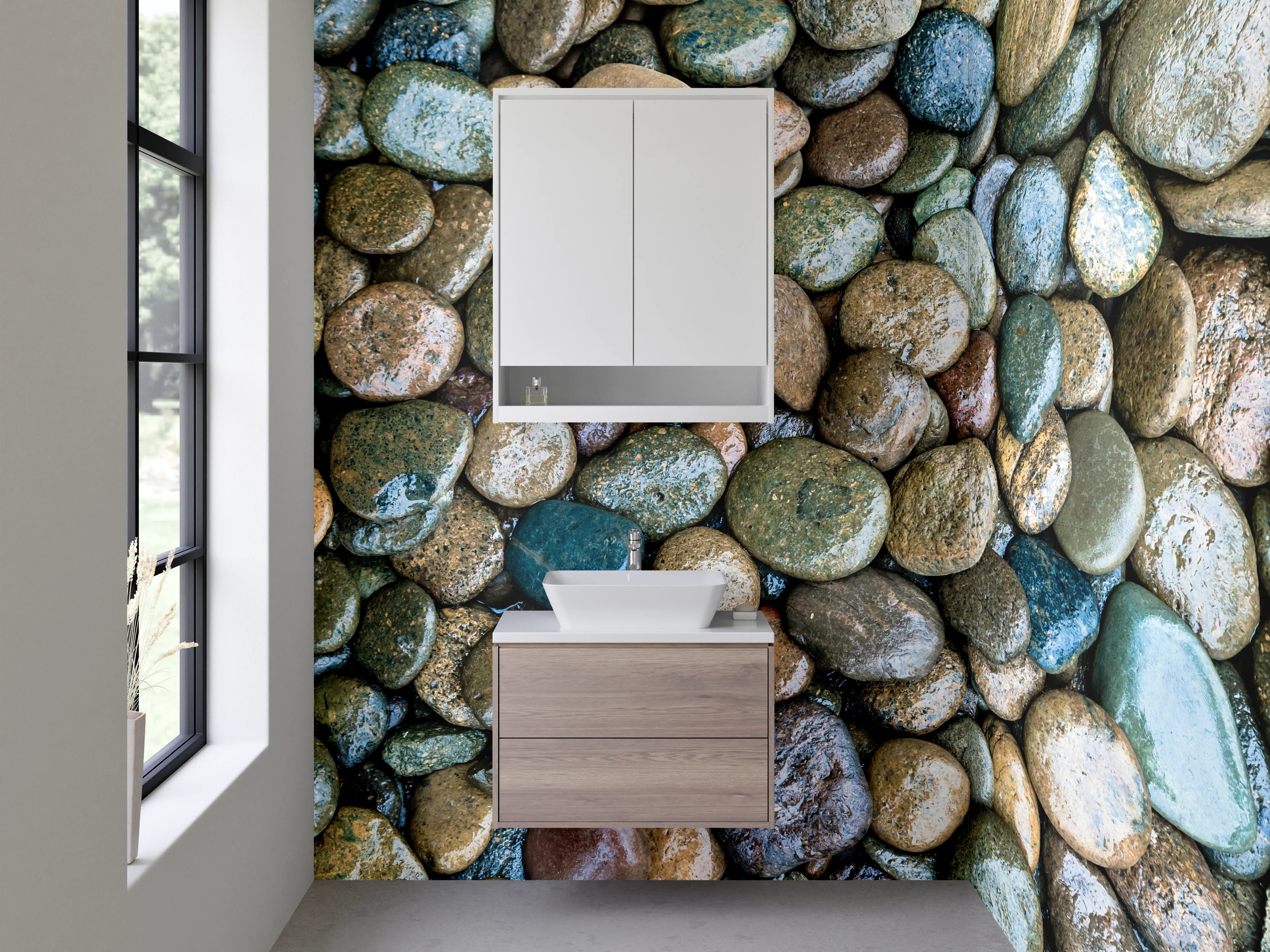 Waschbecken-Rückwand - Kieselsteine Natur Optik Spritzschutz