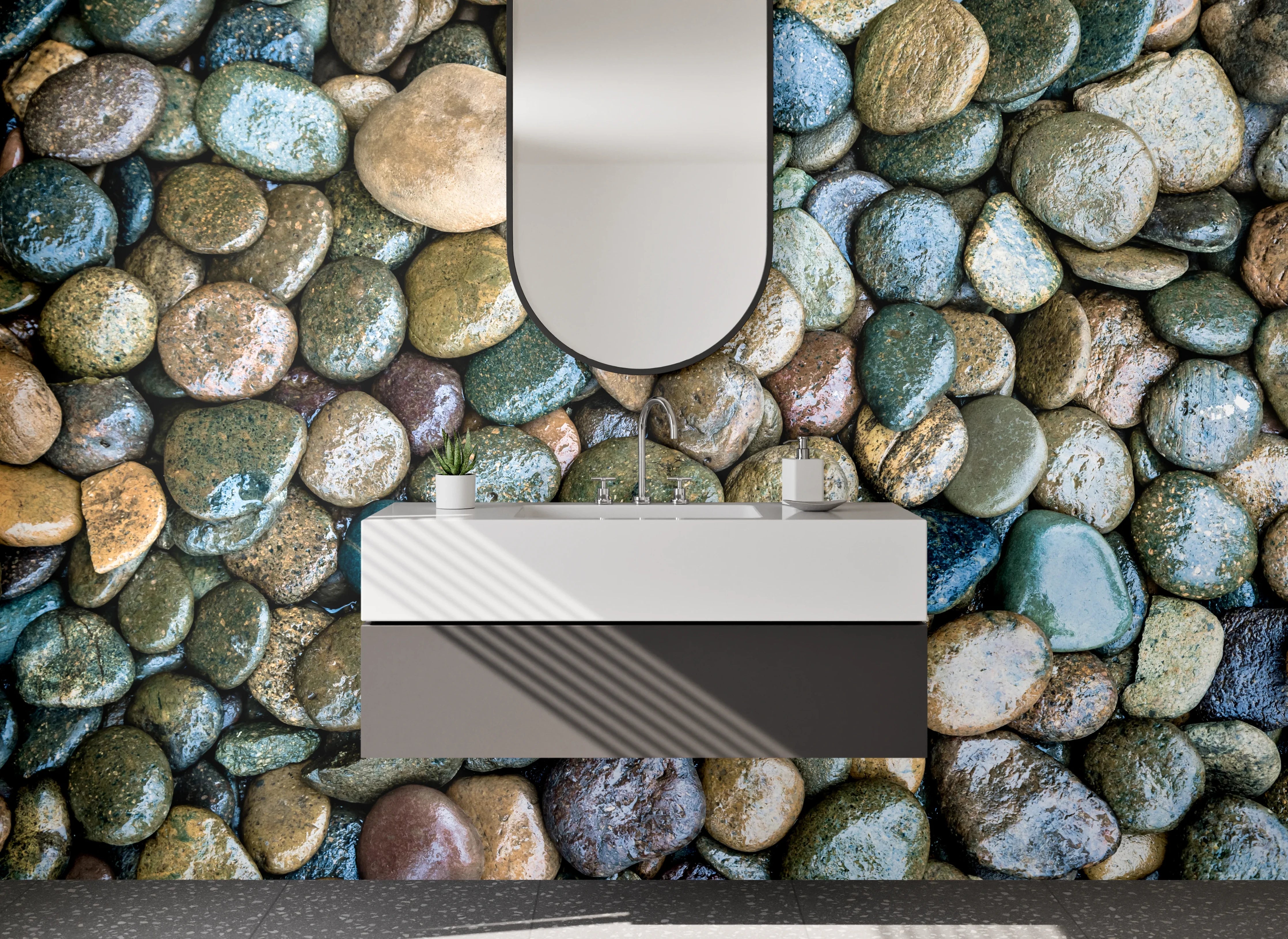 Waschbecken-Rückwand - Kieselsteine Natur Optik Spritzschutz