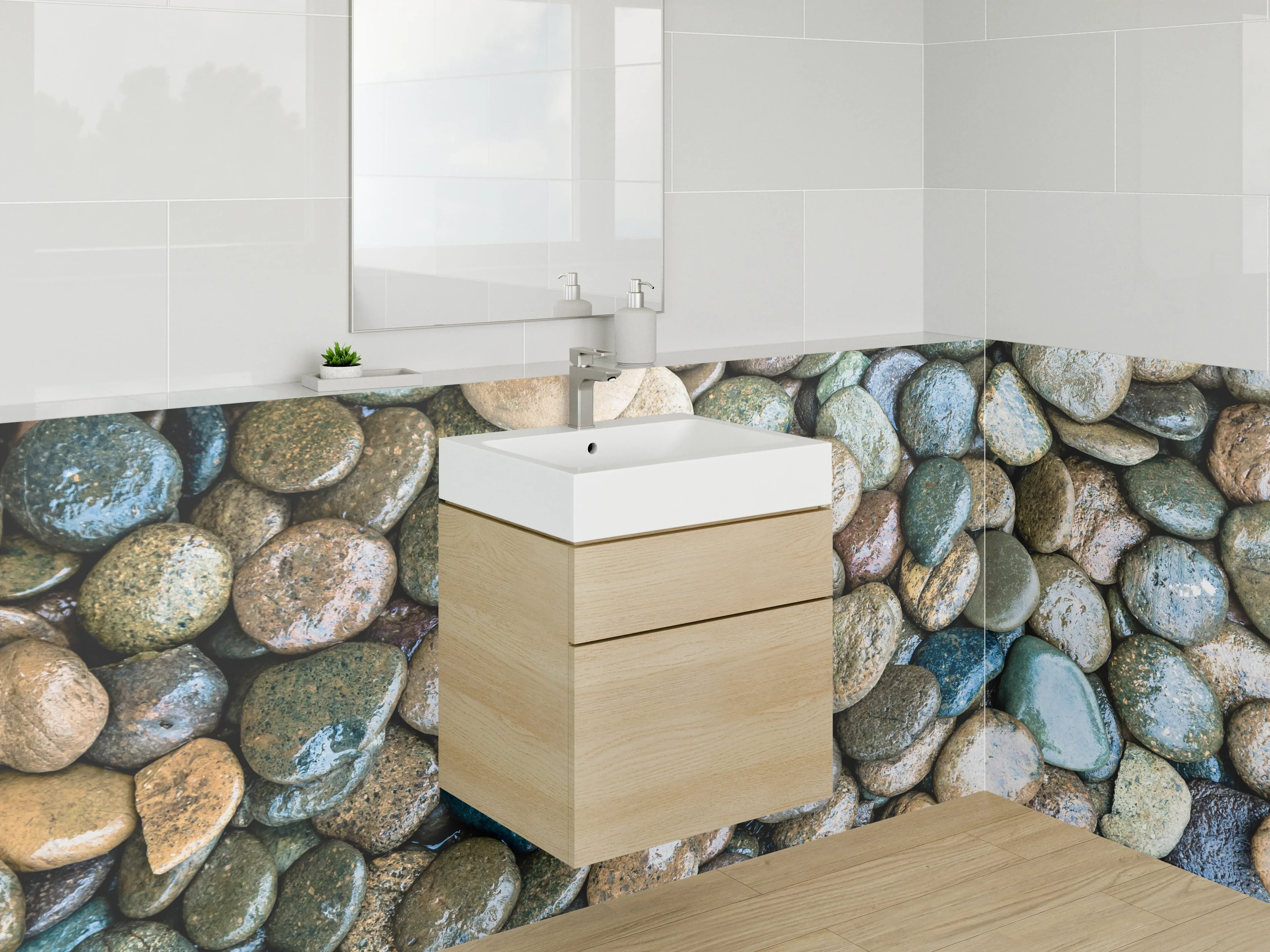 Waschbecken-Rückwand - Kieselsteine Natur Optik Spritzschutz