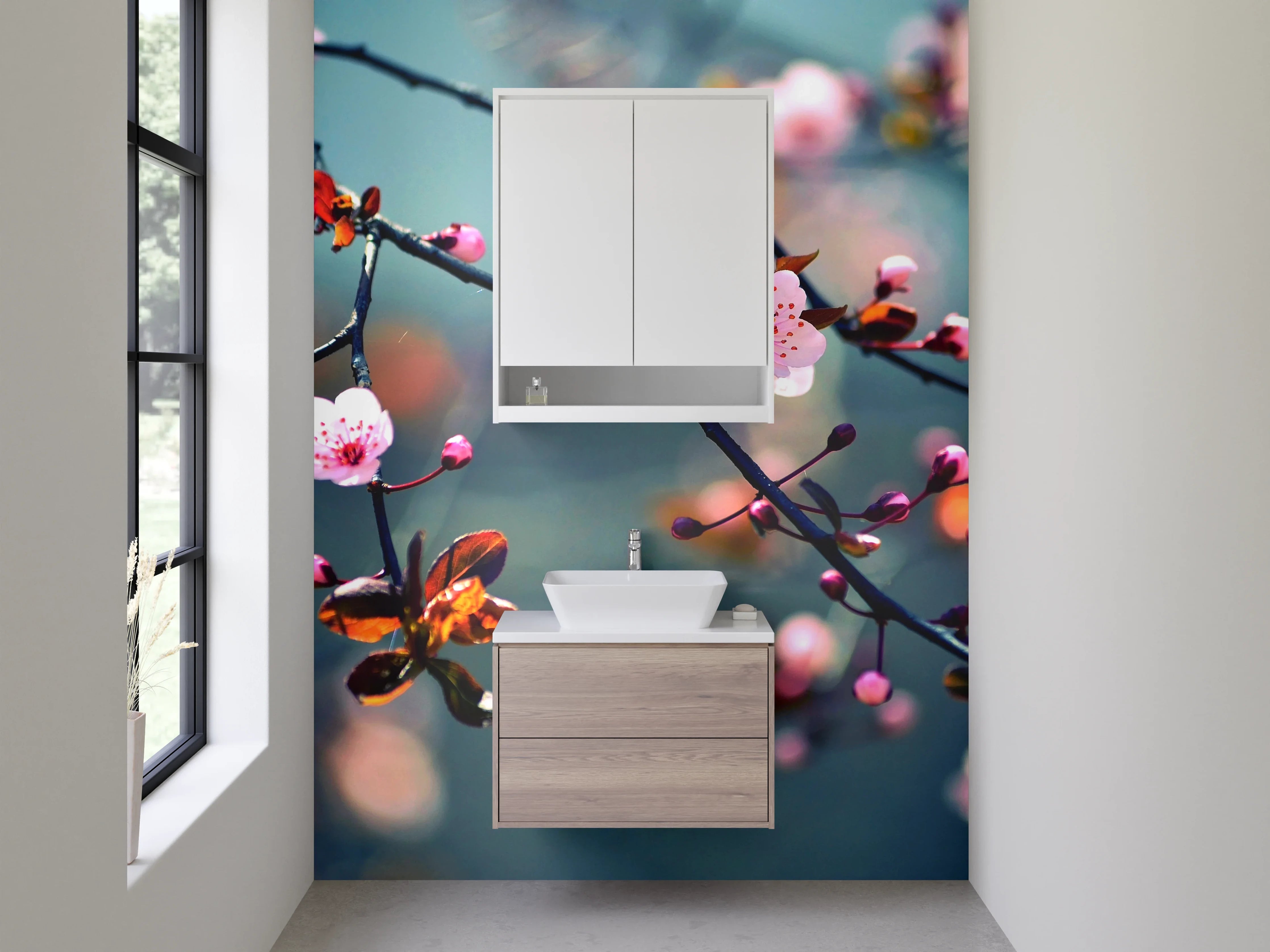 Waschbecken-Rückwand - Kirschblüten Äste Fotodruck