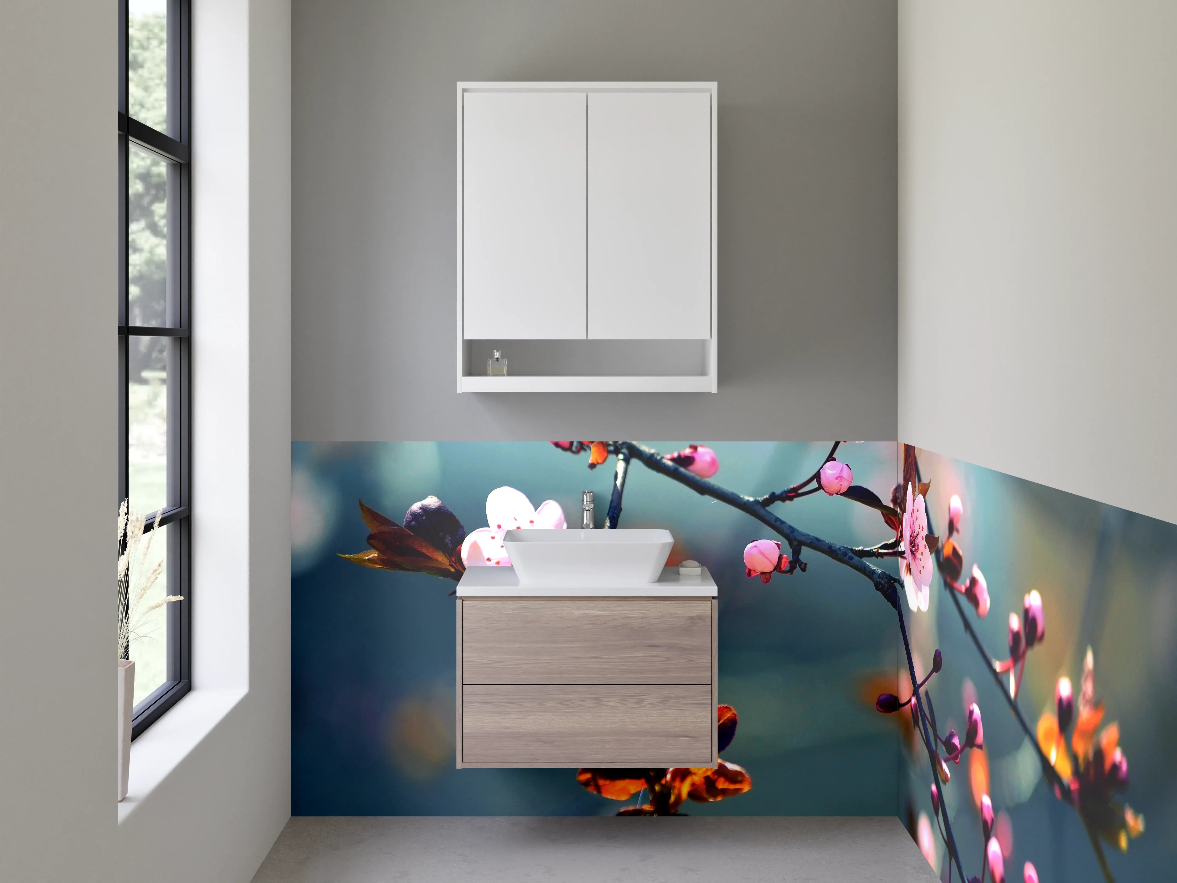 Waschbecken-Rückwand - Kirschblüten Äste Fotodruck