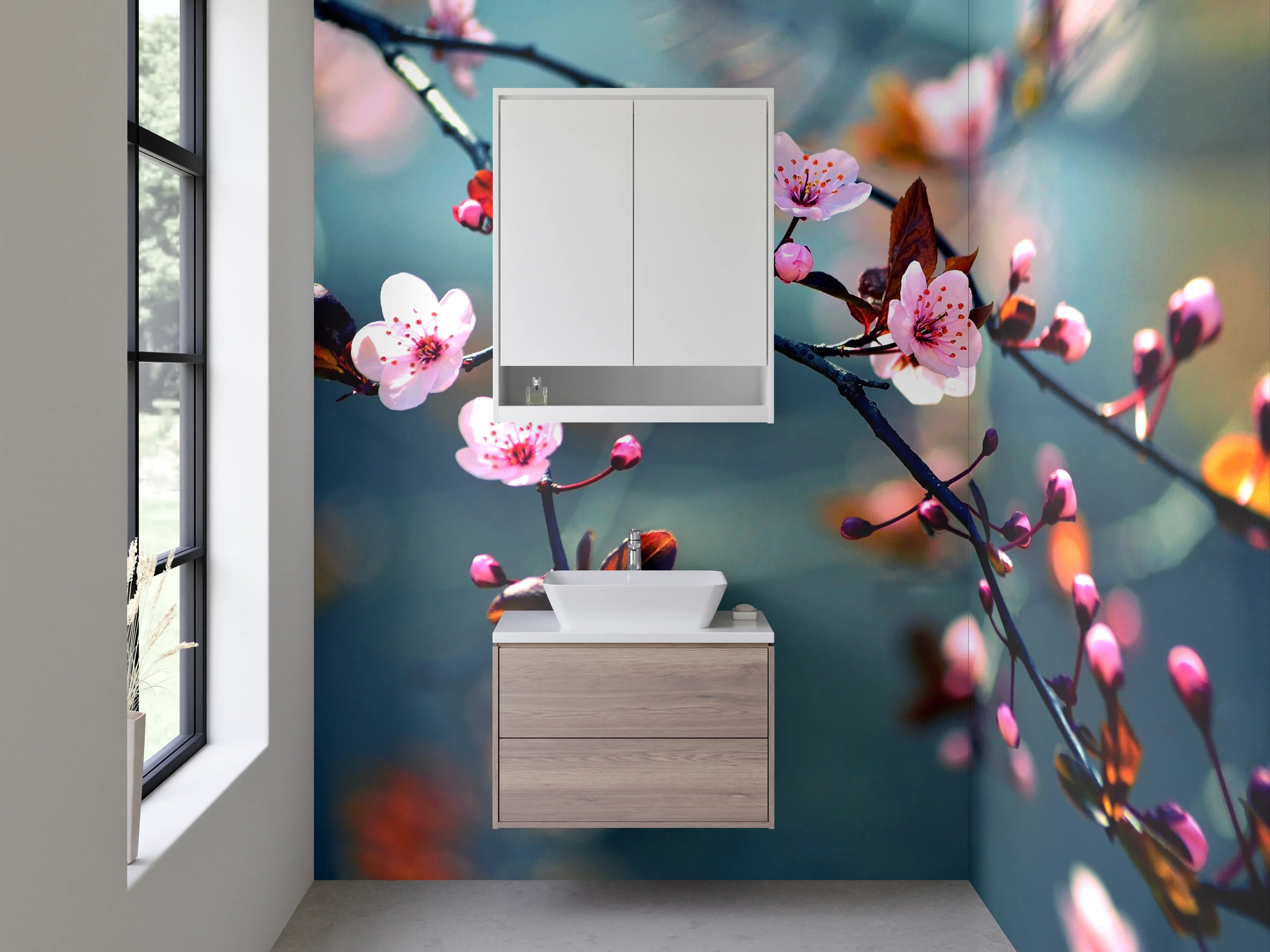 Waschbecken-Rückwand - Kirschblüten Äste Fotodruck