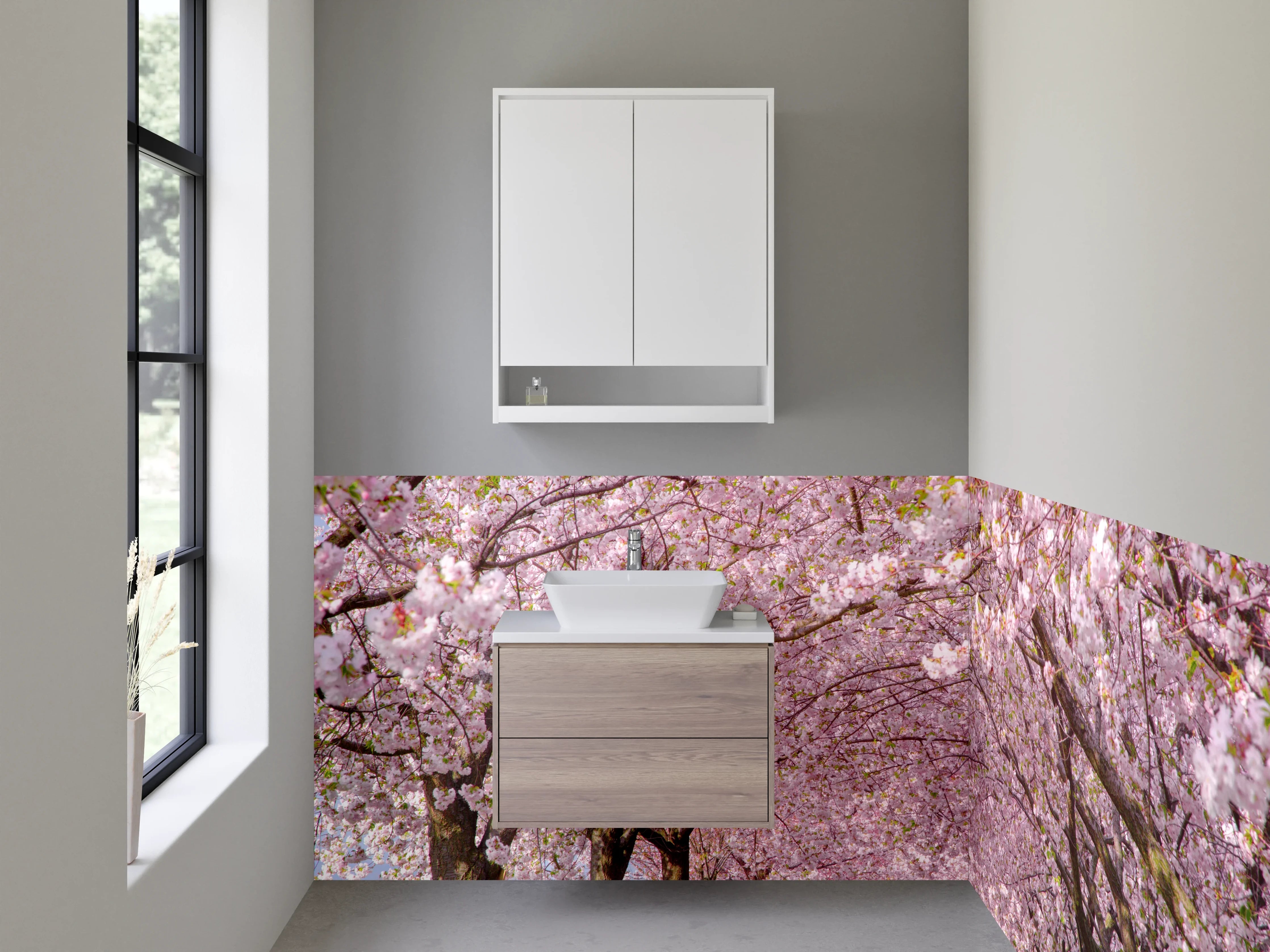 Waschbecken-Rückwand - Kirschblütenallee Frühling Natur Fotomotiv