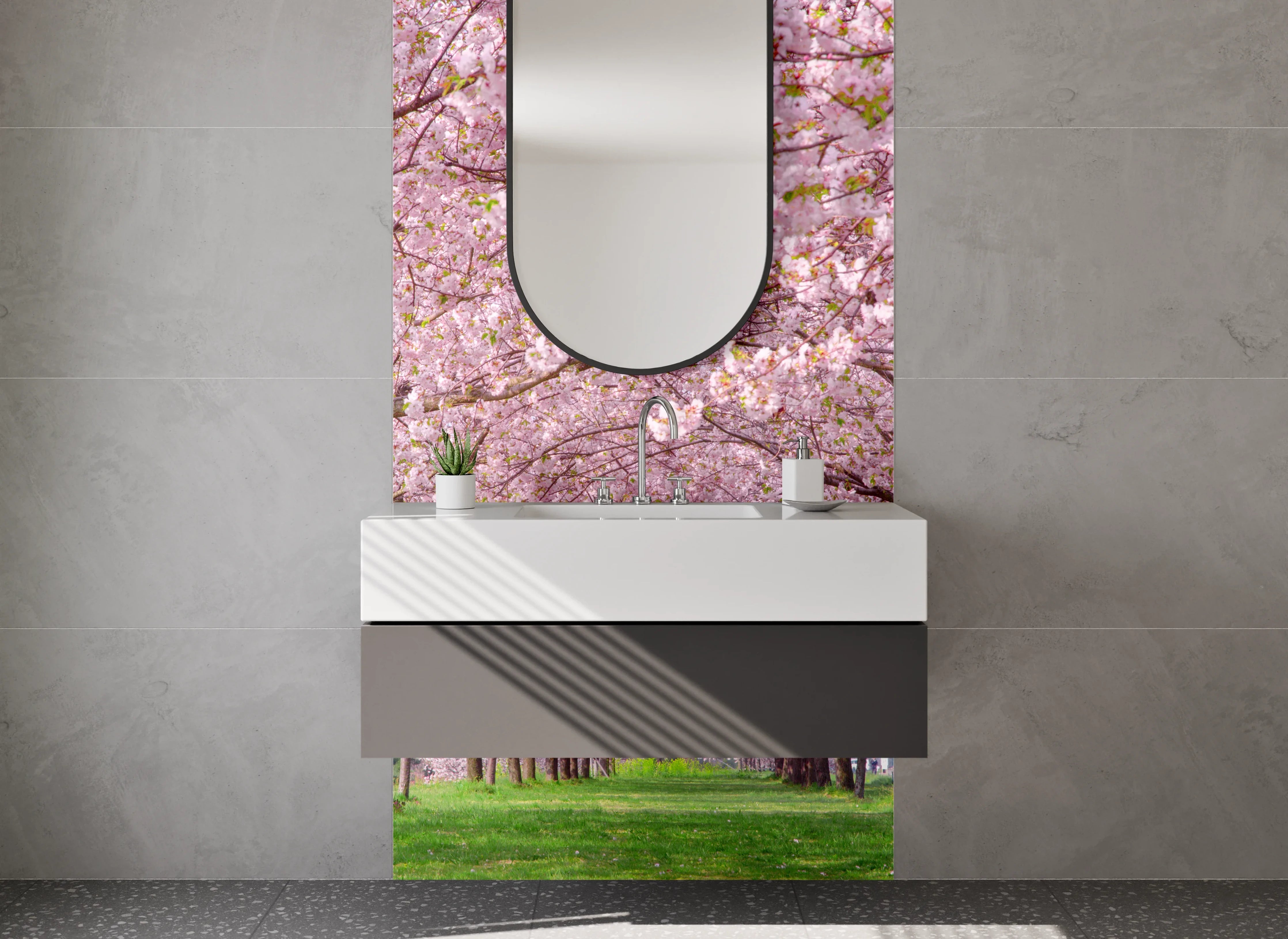 Waschbecken-Rückwand - Kirschblütenallee Frühling Natur Fotomotiv