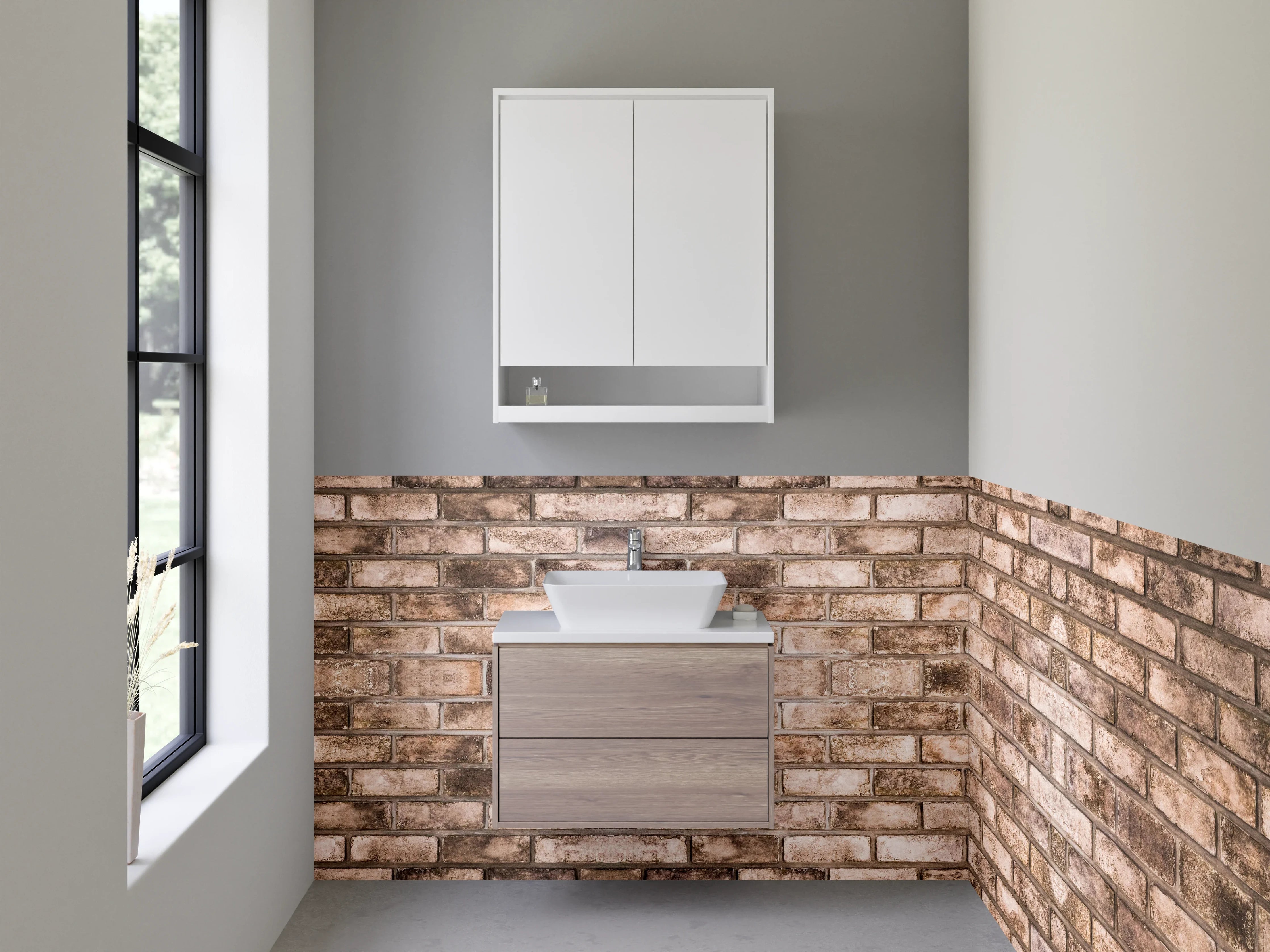 Waschbecken-Rückwand - Klinker-Design Grau Weiß Braun Beige