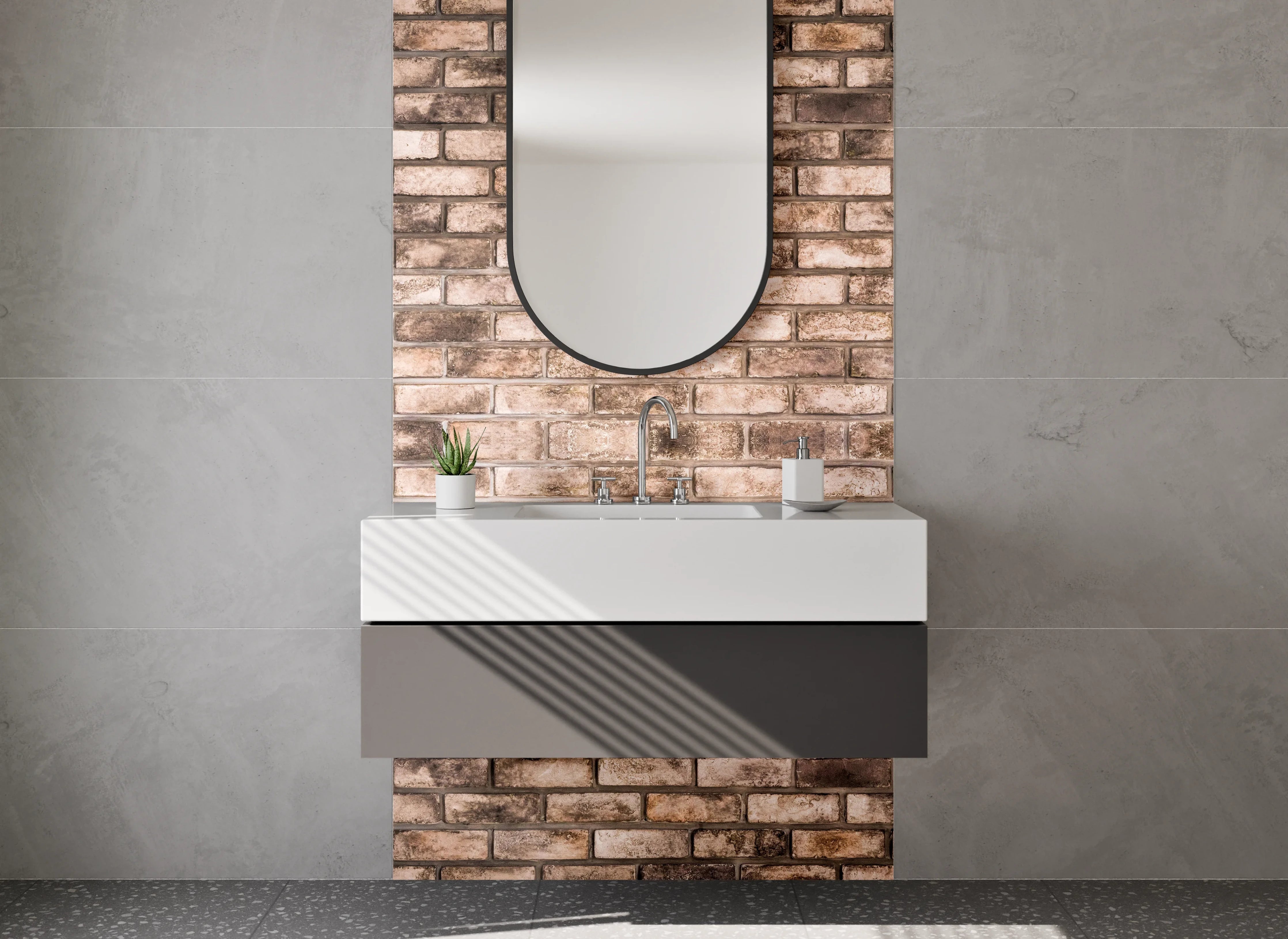 Waschbecken-Rückwand - Klinker-Design Grau Weiß Braun Beige