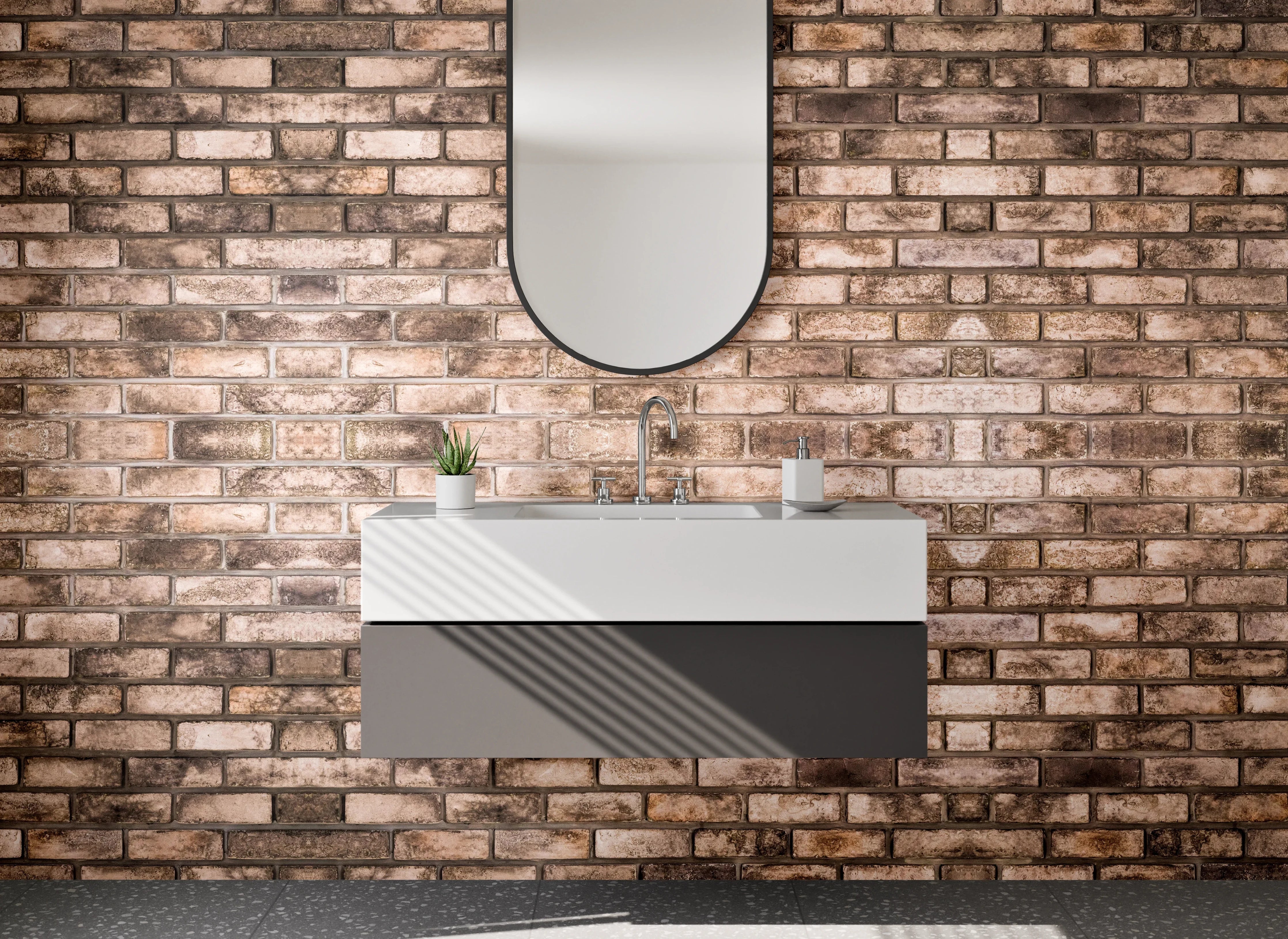 Waschbecken-Rückwand - Klinker-Design Grau Weiß Braun Beige