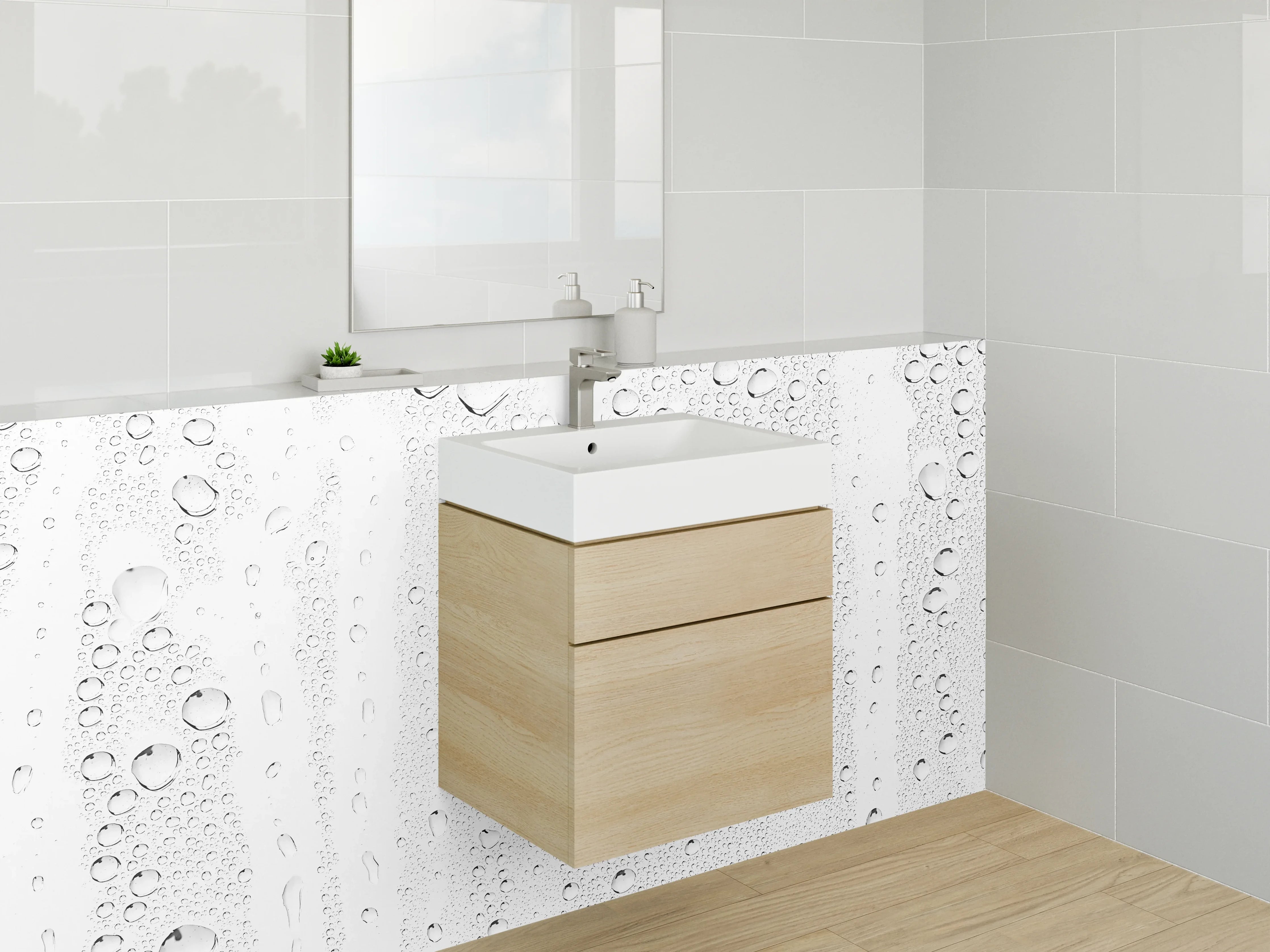 Waschbecken-Rückwand - Kondenswassertropfen auf Weiß – Modern Minimal