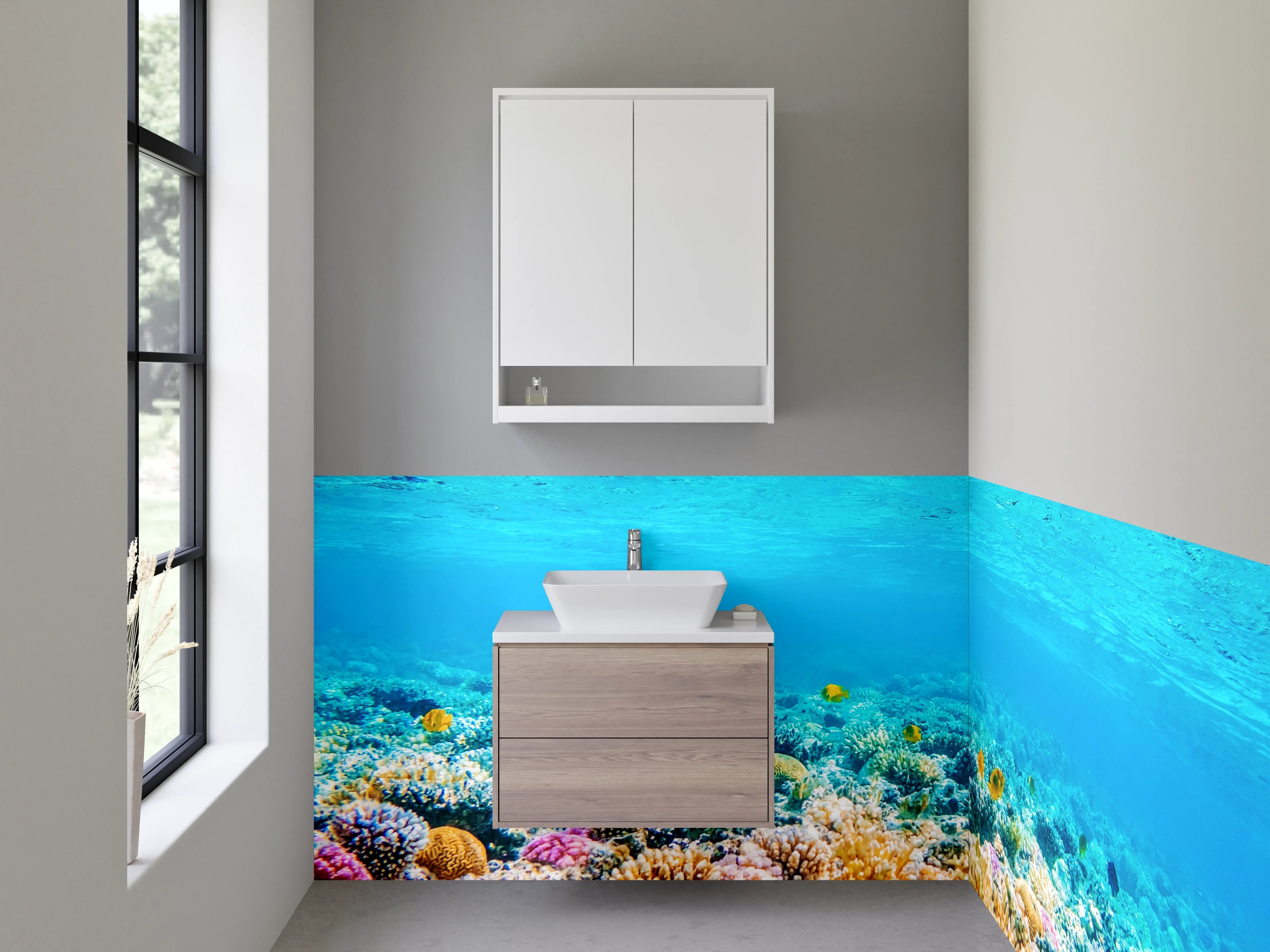 Waschbecken-Rückwand - Korallenriff Unterwasserwelt Panorama