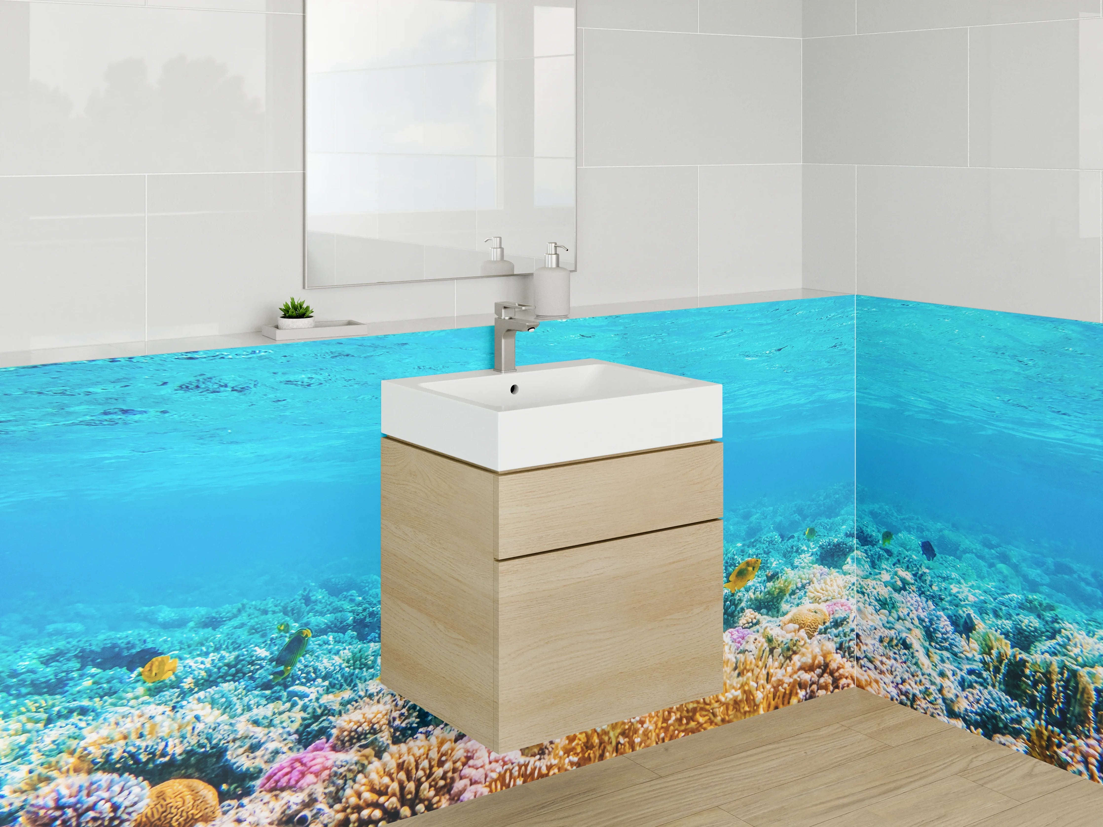 Waschbecken-Rückwand - Korallenriff Unterwasserwelt Panorama