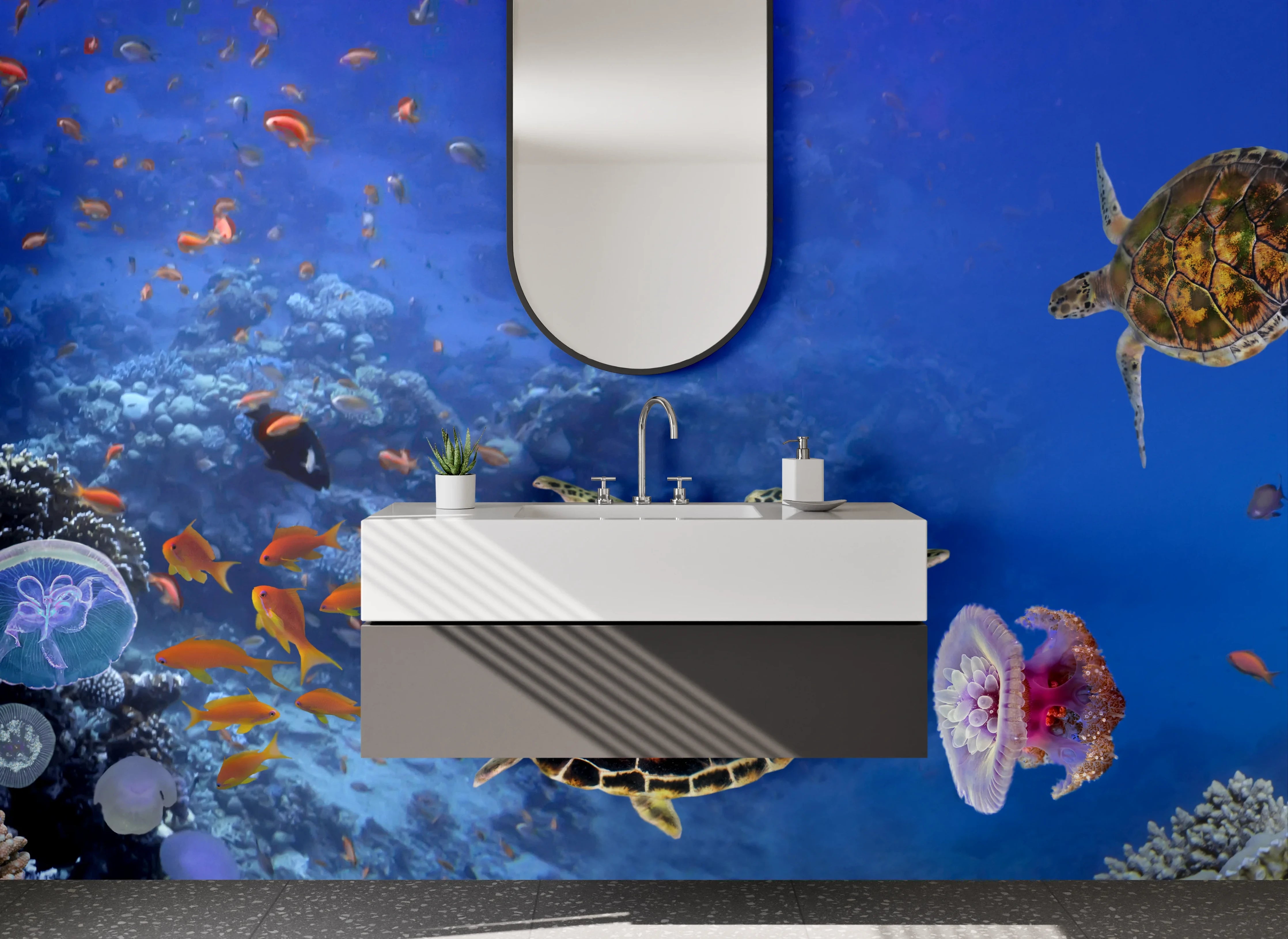 Waschbecken-Rückwand - Korallenriff Unterwasserwelt Wandbild