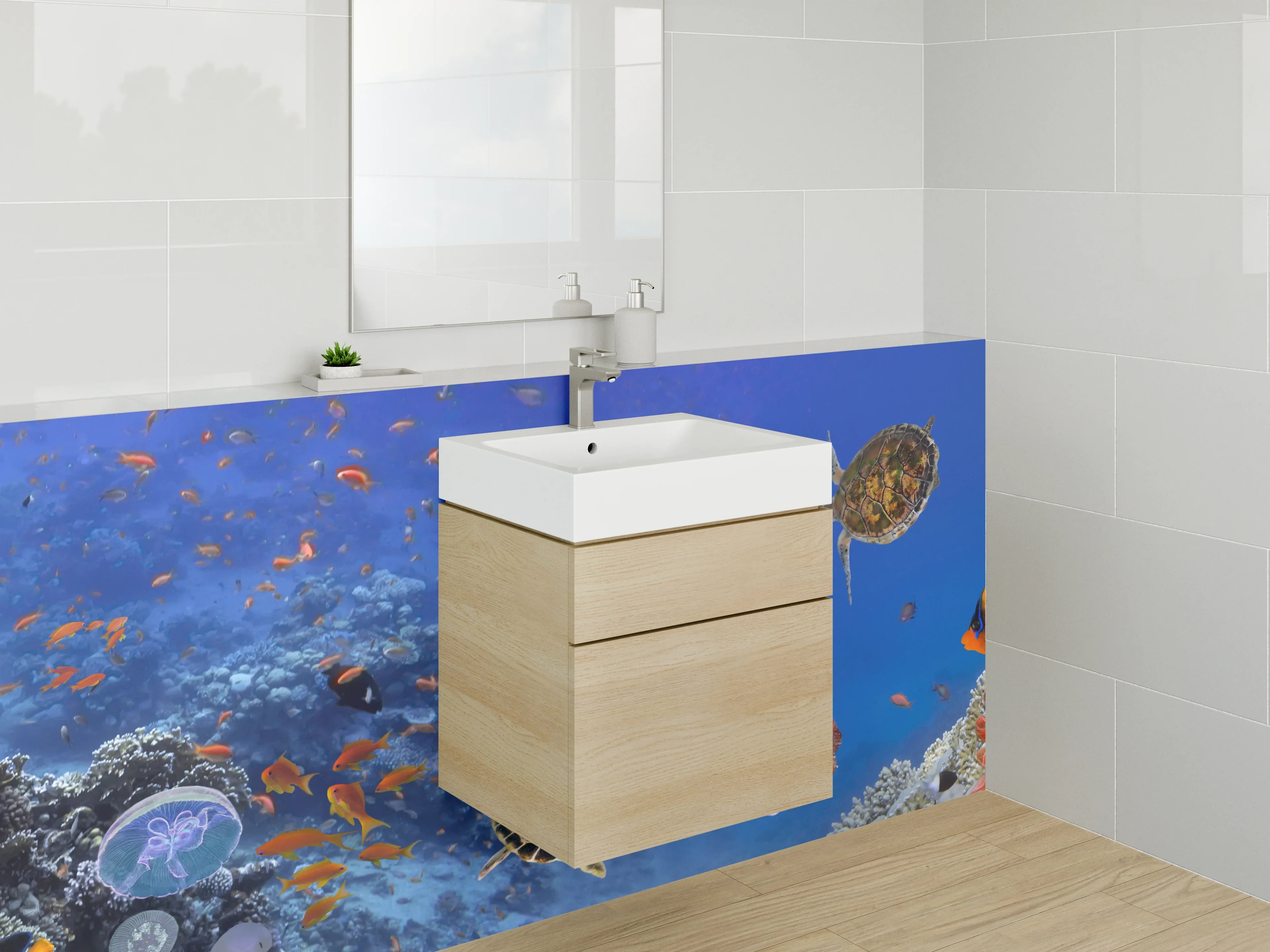 Waschbecken-Rückwand - Korallenriff Unterwasserwelt Wandbild