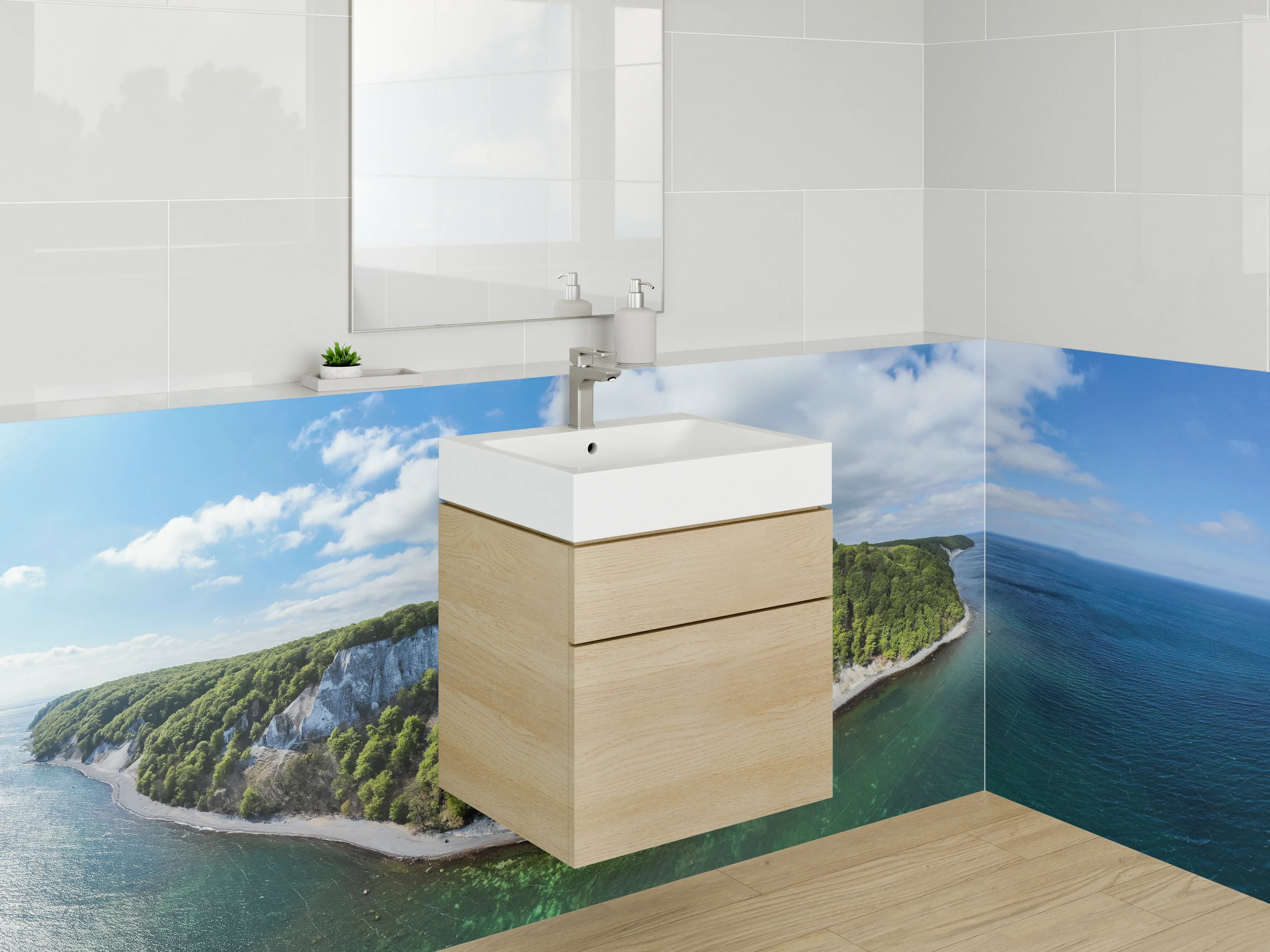Waschbecken-Rückwand - Kreidefelsen Rügen Küstenlandschaft Panorama