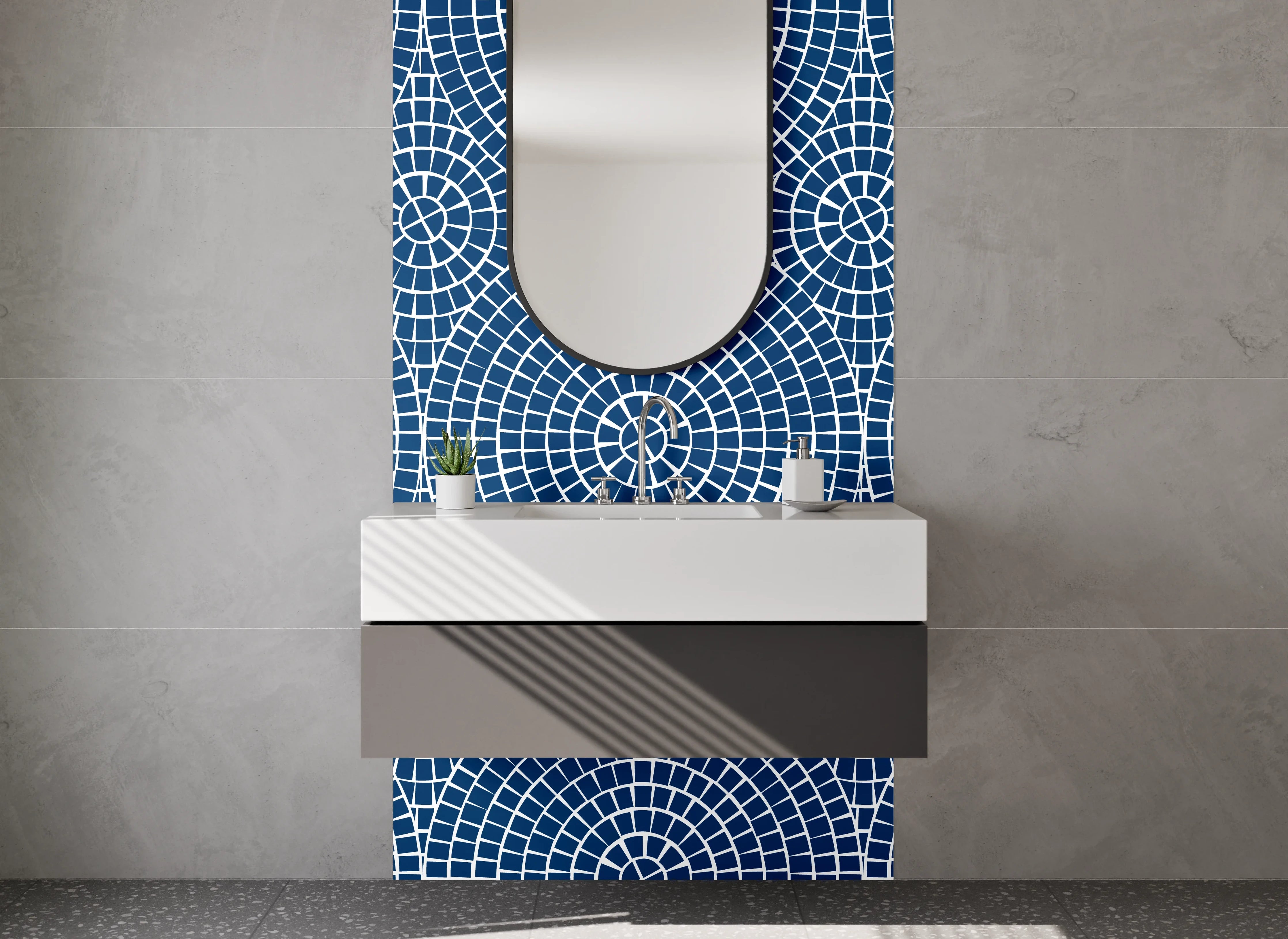Waschbecken-Rückwand - Kreis-Mosaik blau Weiß modern