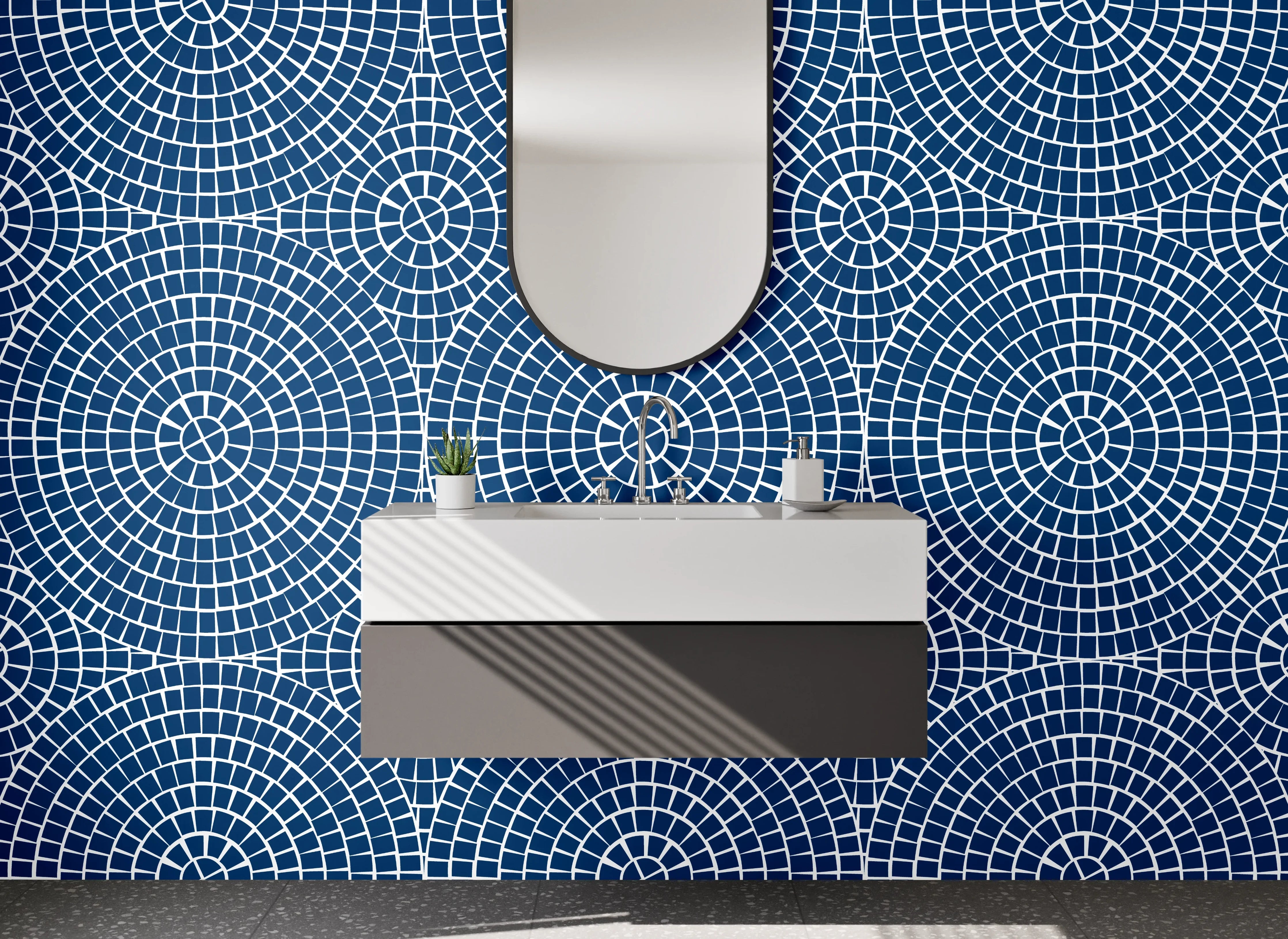 Waschbecken-Rückwand - Kreis-Mosaik blau Weiß modern