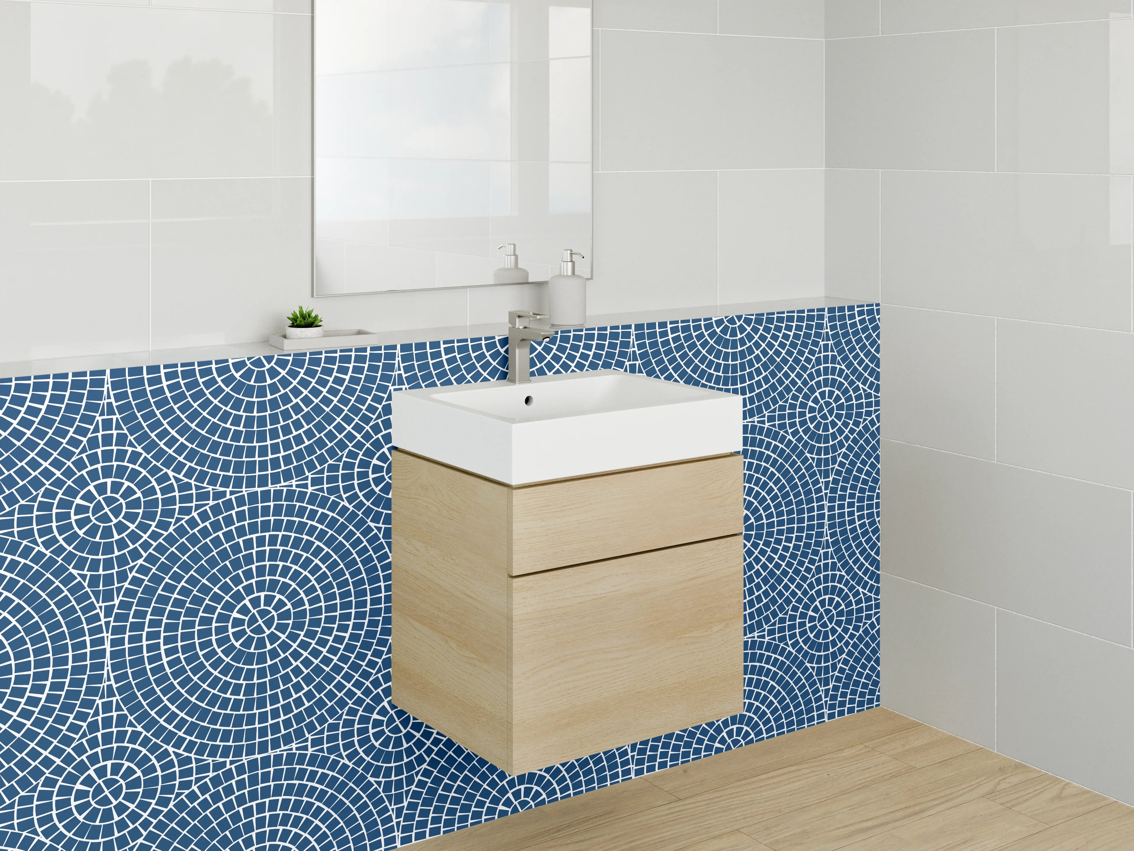 Waschbecken-Rückwand - Kreis-Mosaik blau Weiß modern