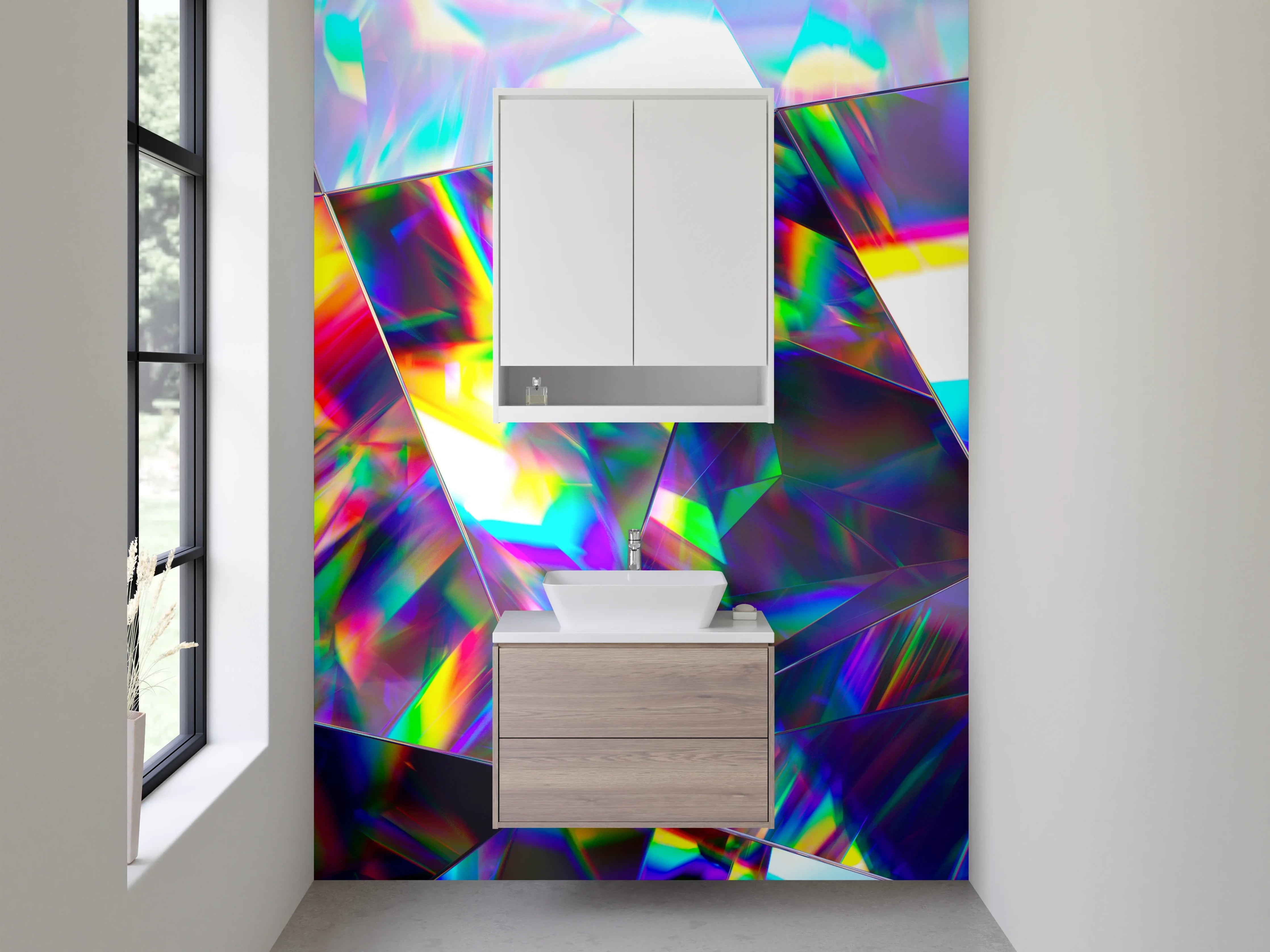 Waschbecken-Rückwand - Kristall Regenbogen Abstrakt Design