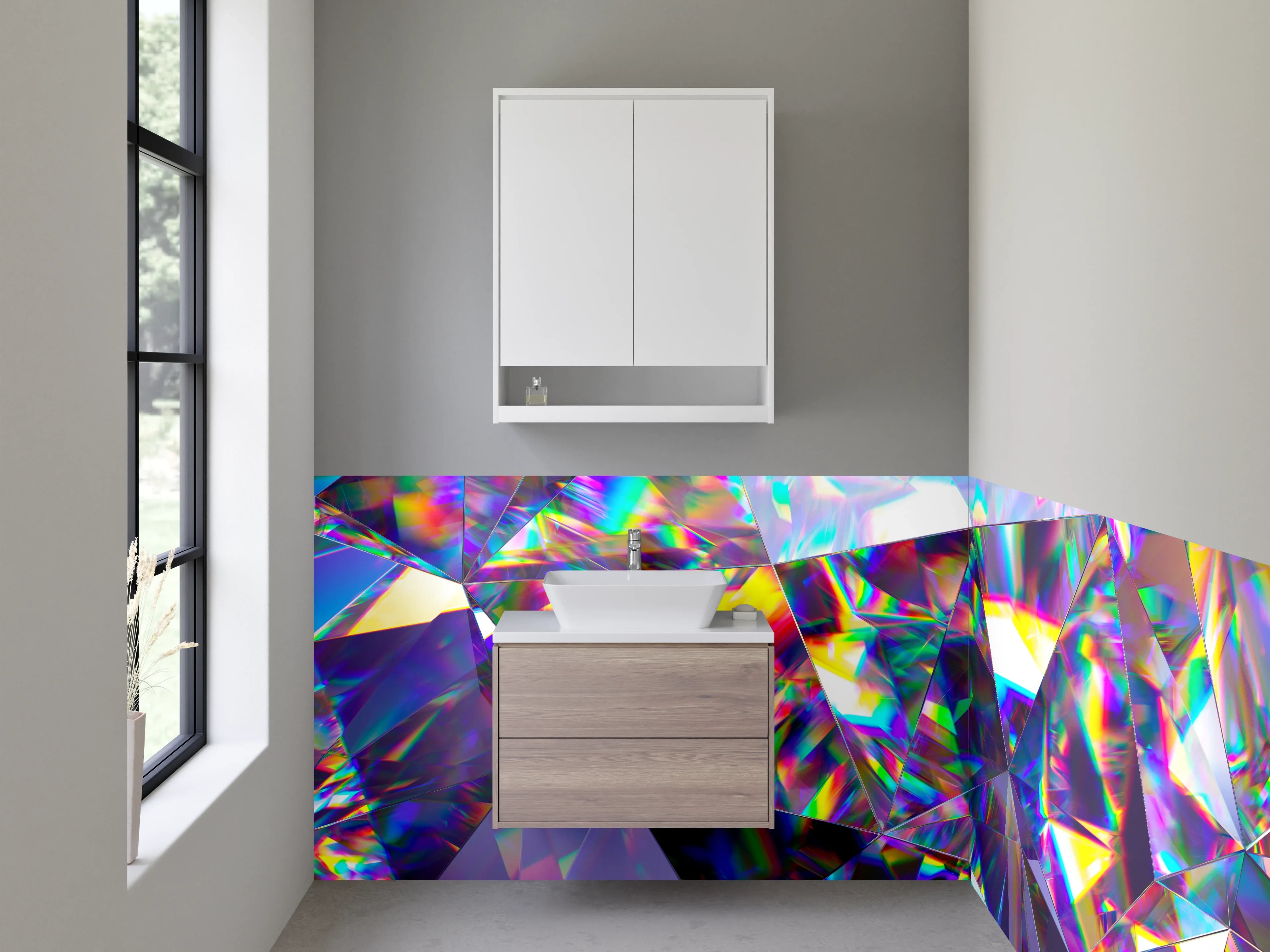 Waschbecken-Rückwand - Kristall Regenbogen Abstrakt Design