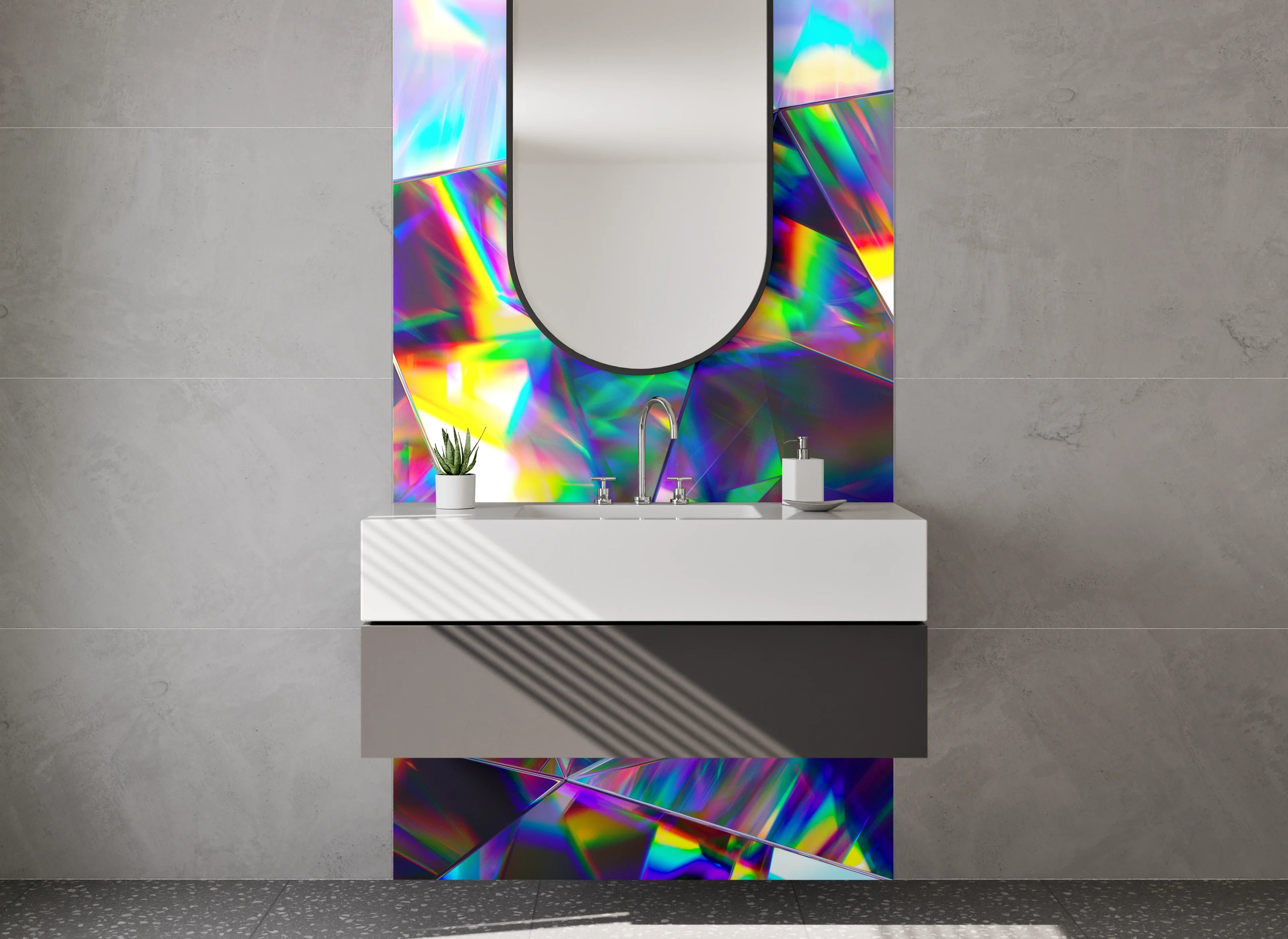 Waschbecken-Rückwand - Kristall Regenbogen Abstrakt Design